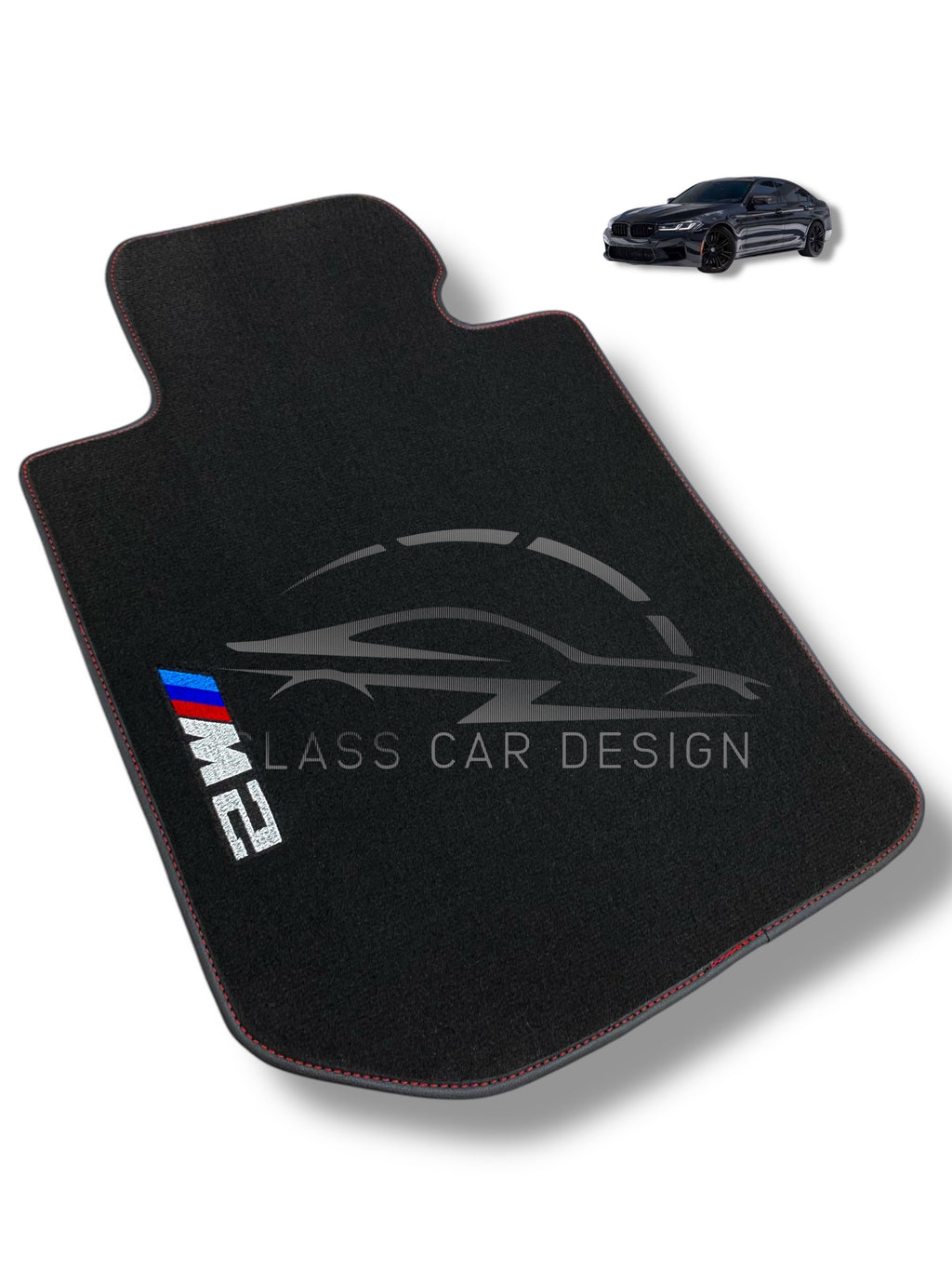 BMW M2 G87 (2023-2025) Custom Fit Floor Mats M Red Stitching - Full Set Top View | Class Car Design