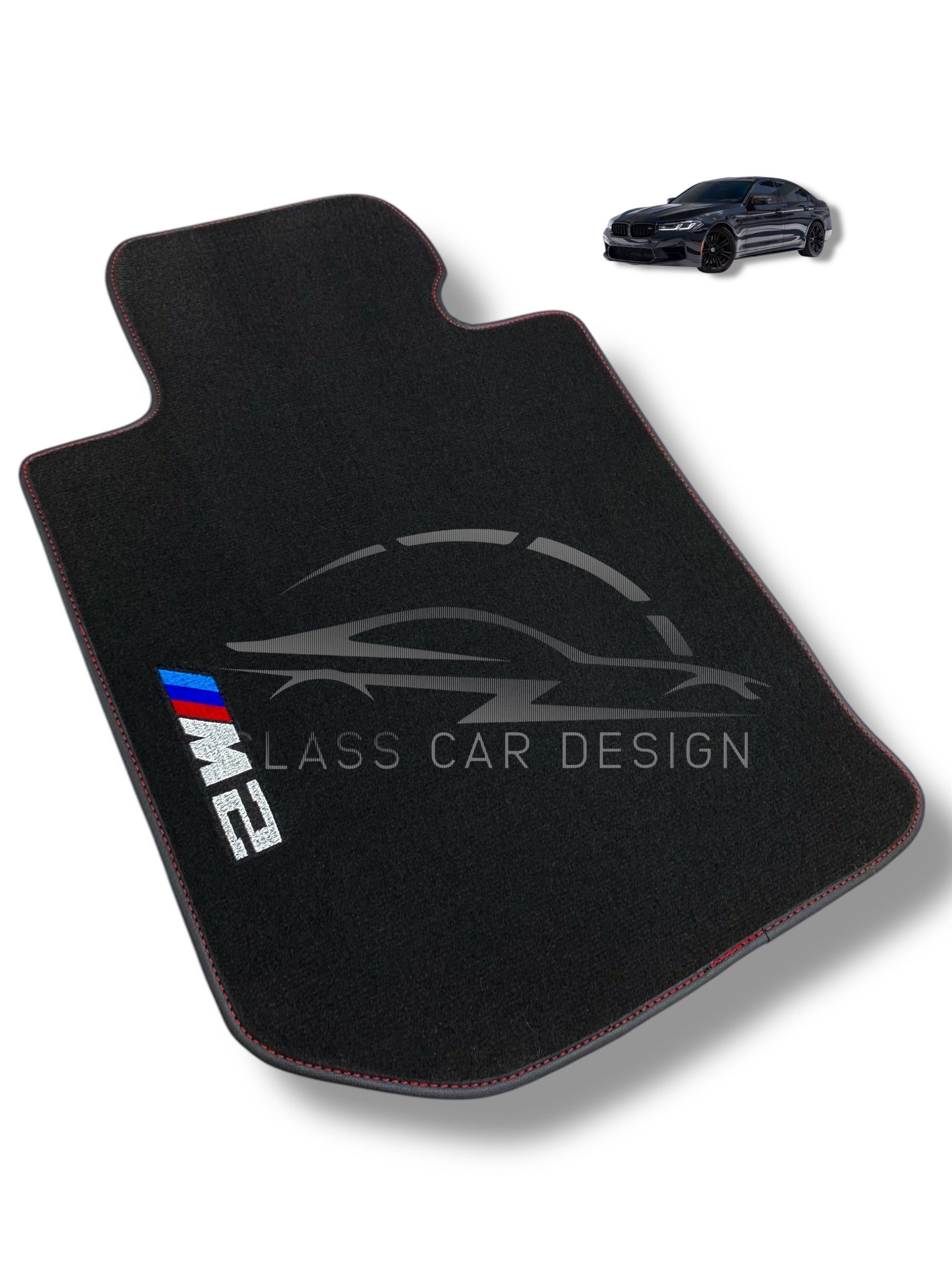 BMW M2 G87 (2023-2025) Custom Fit Floor Mats M Red Stitching - Full Set Top View | Class Car Design
