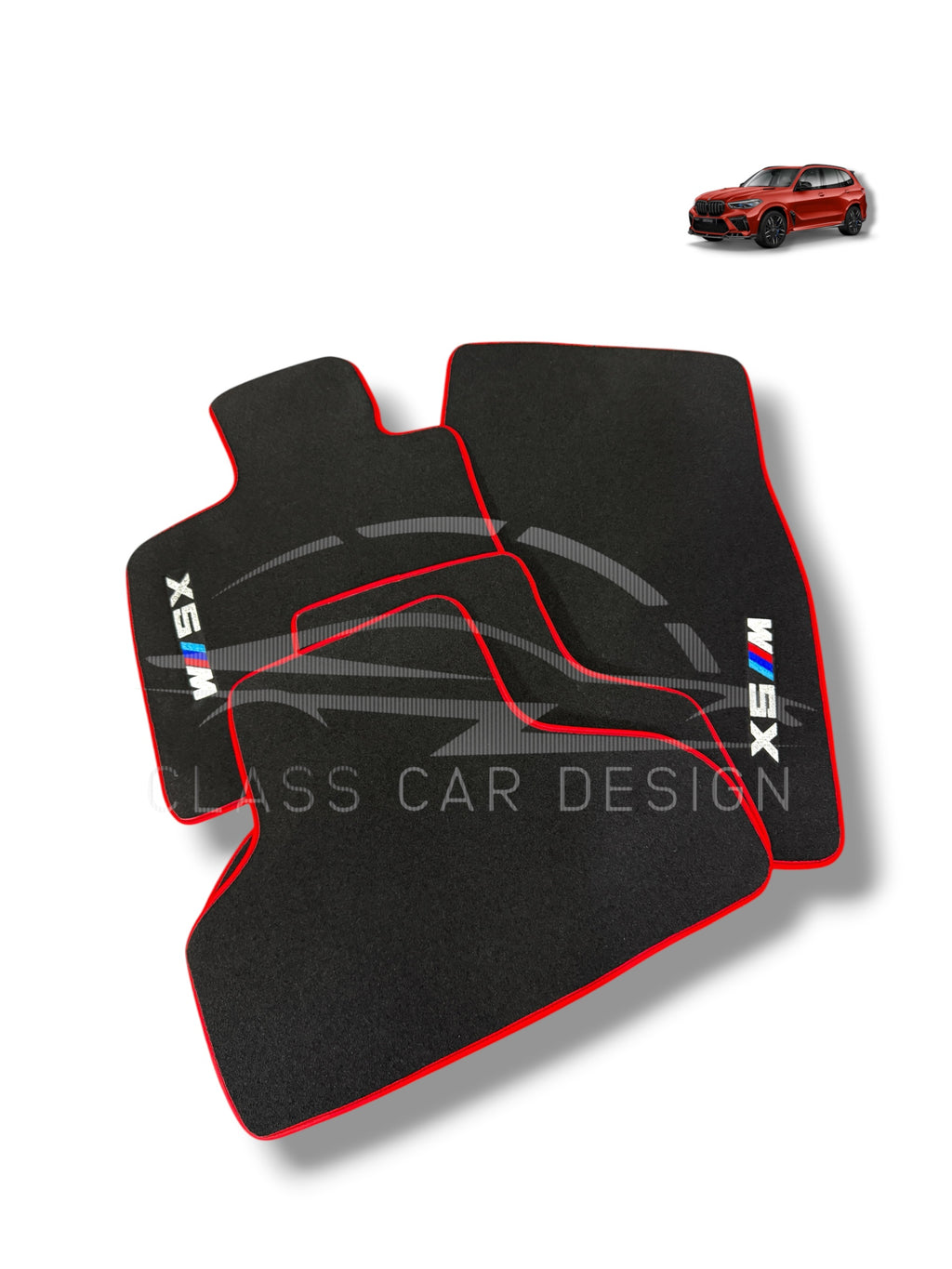 BMW X5M F85 SUV (2015-2019) Custom Fit Floor Mats M Red Edging - Full Set Top View | Class Car Design