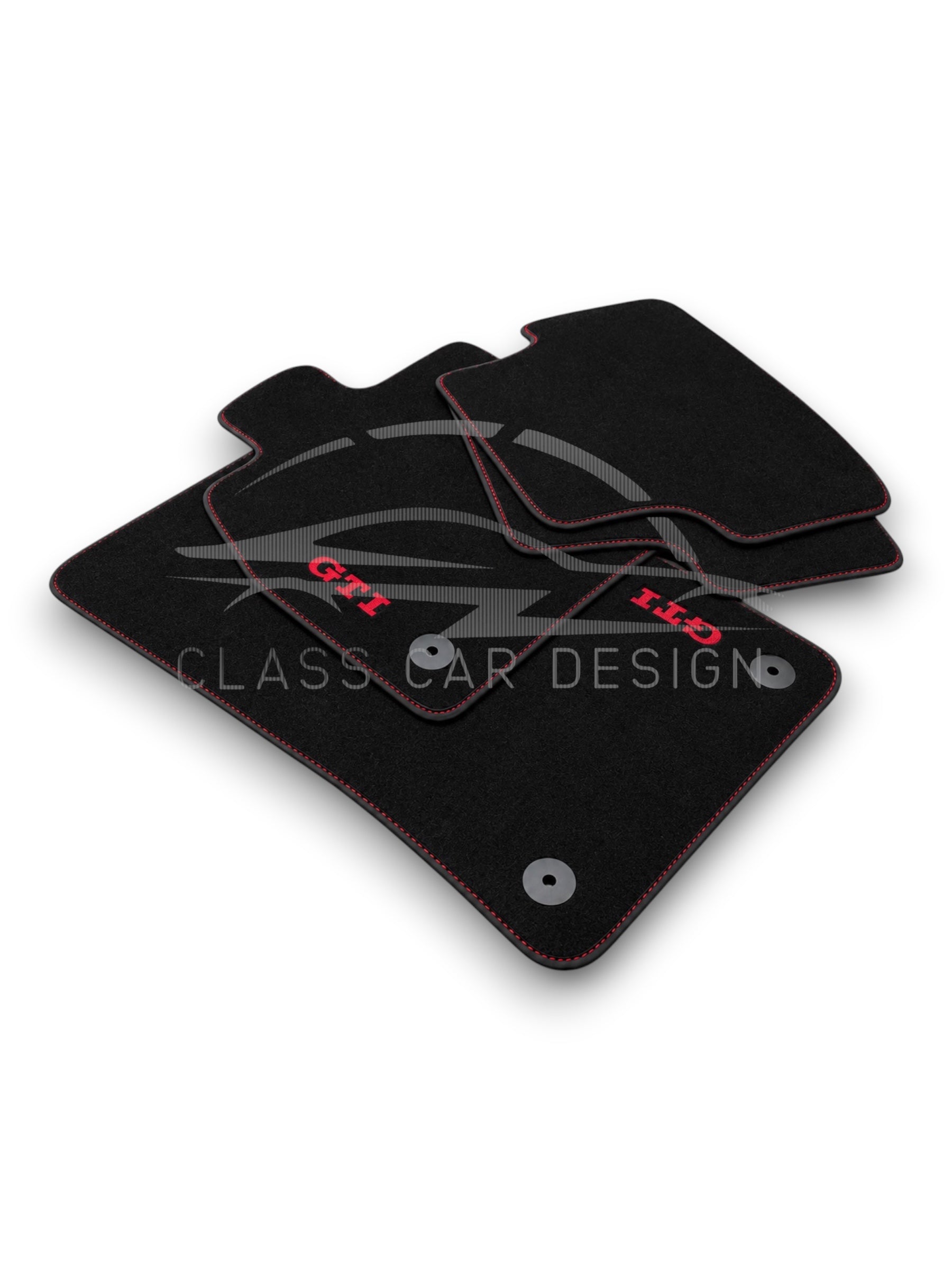 Volkswagen Polo 6R (2009-2014) Custom Fit Floor Mats GTI Red Stitching - Full Set Top View | Class Car Design