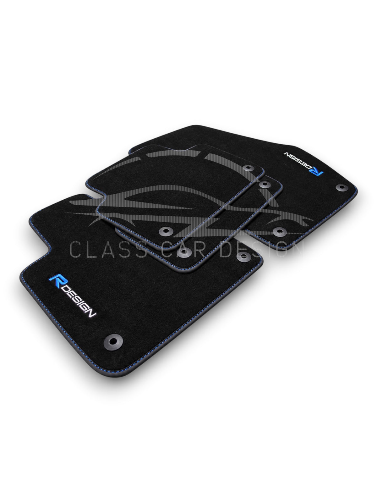Volvo S60 (2019+) Custom Fit Floor Mats R-Design Blue Stitching - Full Set Top View | Class Car Design