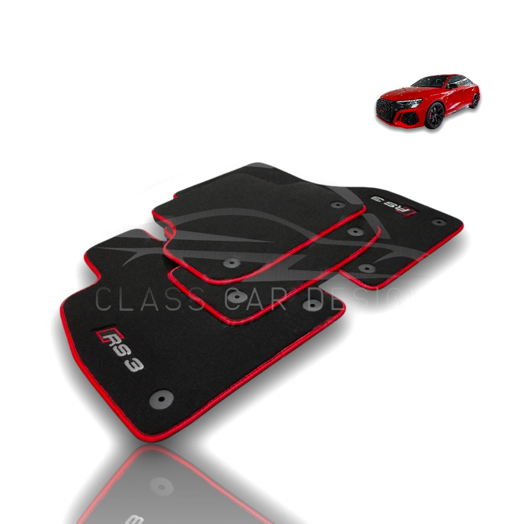 Audi RS 3 8Y 5-Door Sportback (2021-2024) Custom Fit Floor Mats Red Edging - Full Set Top View | Class Car Design