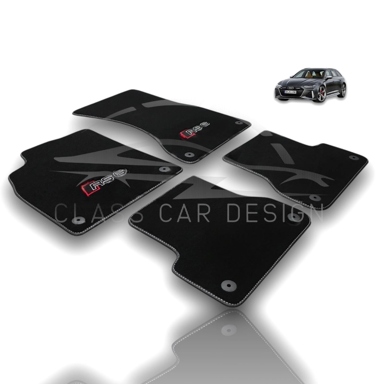 Audi RS 6 C7 5-Door Estate (2013-2018) Custom Fit Floor Mats Gray Edging - Full Set Top View | Class Car Design