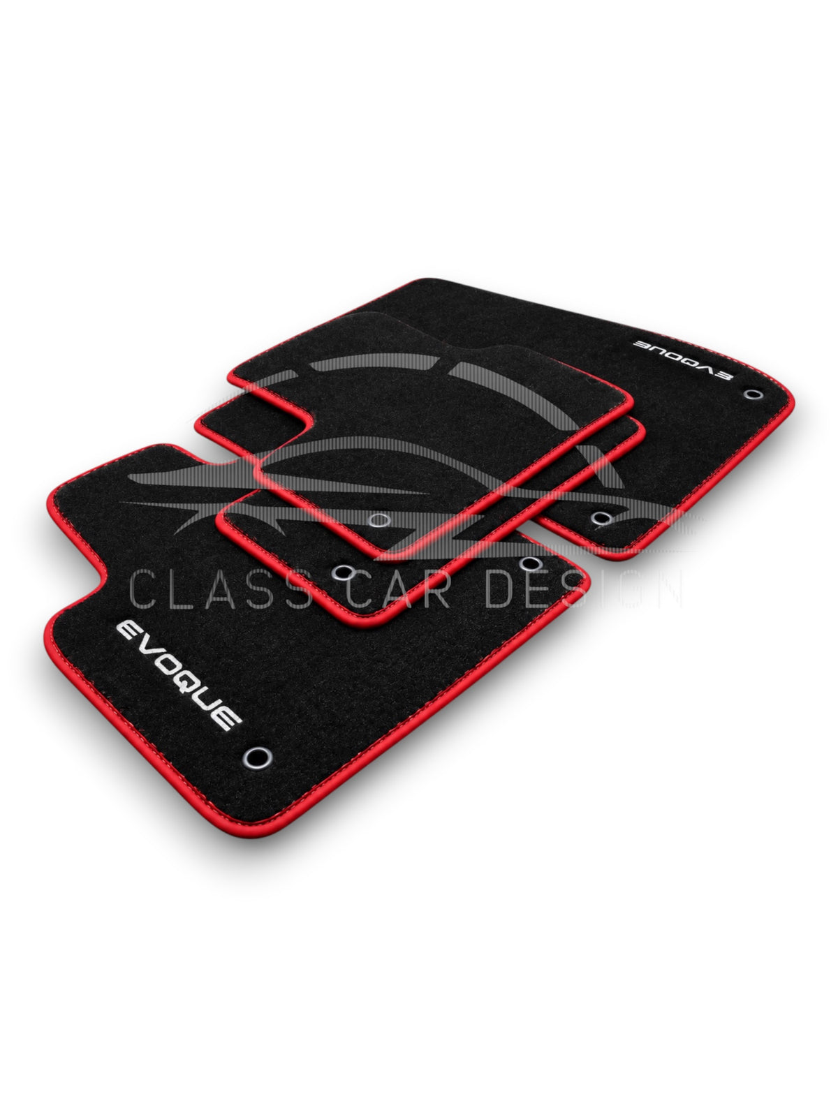Range Rover Evoque (2011-2018) Custom Fit Floor Mats Emblem Red Edging - Full Set Top View | Class Car Design