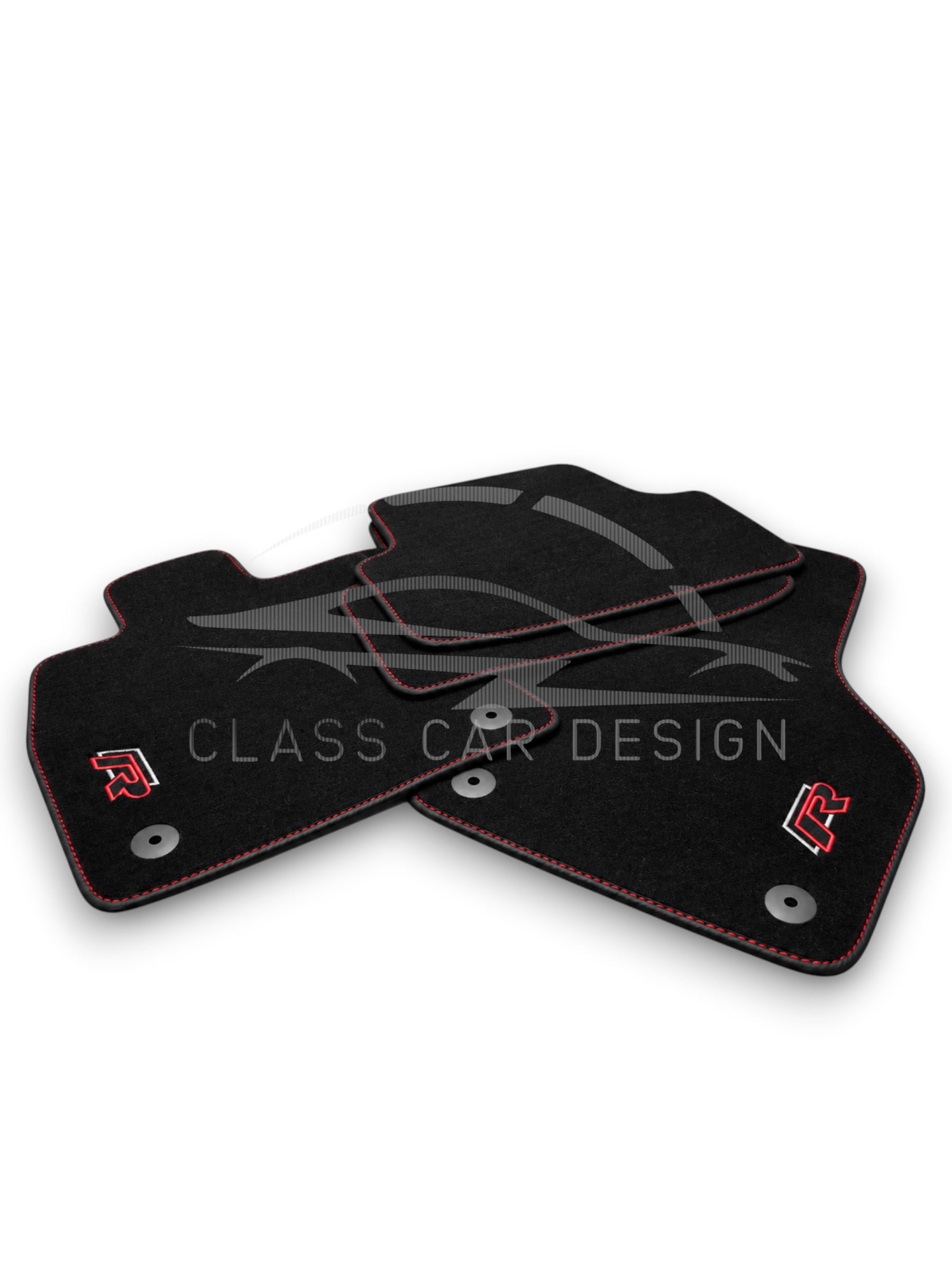 Volkswagen Jetta (2011+) Custom Fit Floor Mats R Red Stitching - Full Set Top View | Class Car Design