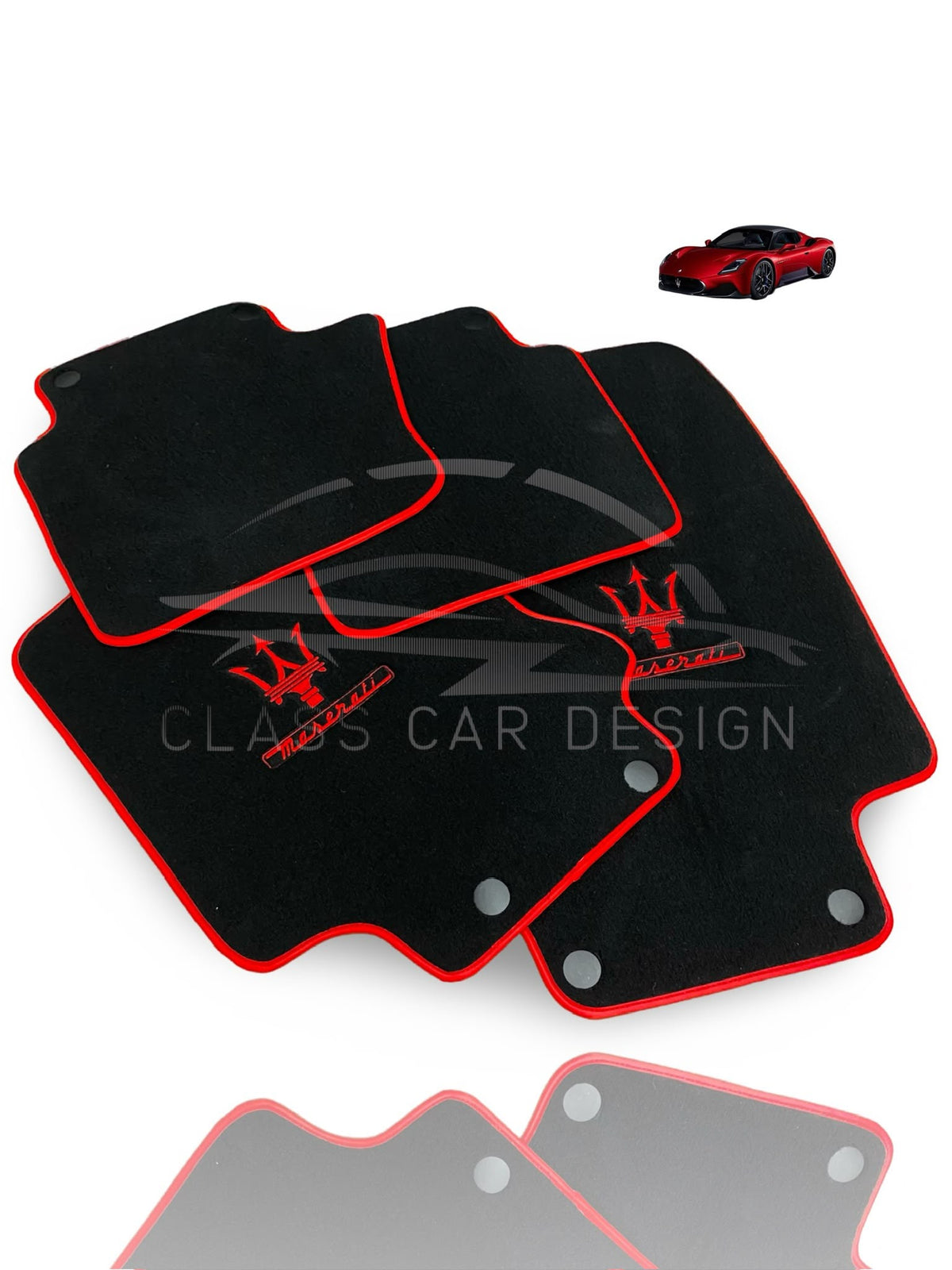 Maserati GranCabrio MC (2013-2019) Custom Fit Floor Mats Trofeo Red - Full Set Top View | Class Car Design