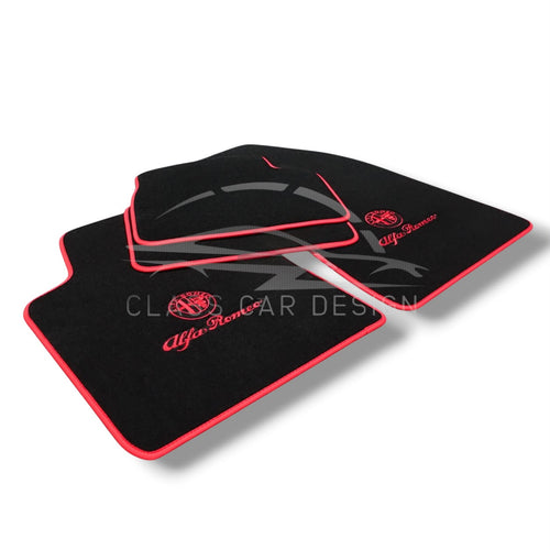 Alfa Romeo 147 (2000+) Custom Fit Floor Mats Red Edging - Full Set Top View | Class Car Design