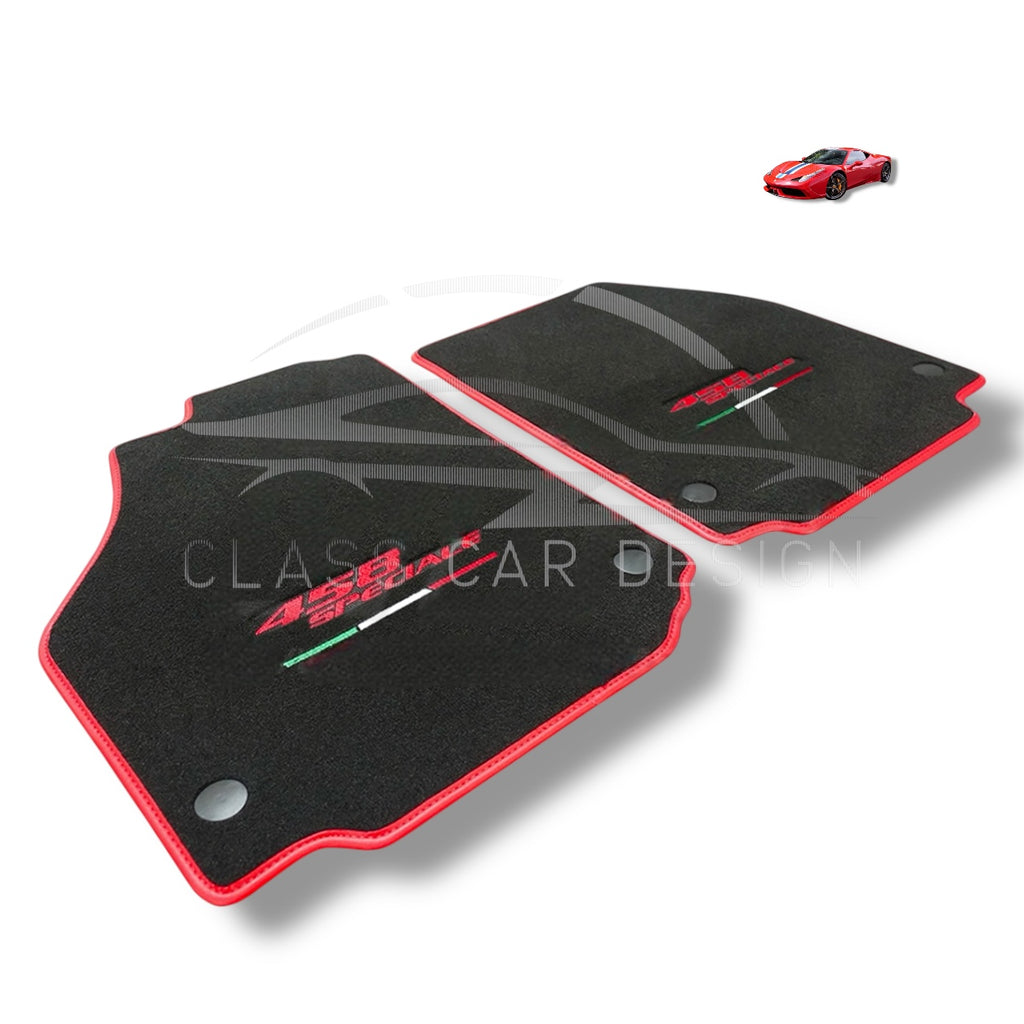 Ferrari 458 (2009-2015) Custom Fit Floor Mats Speciale Red Edging - Full Set Top View | Class Car Design
