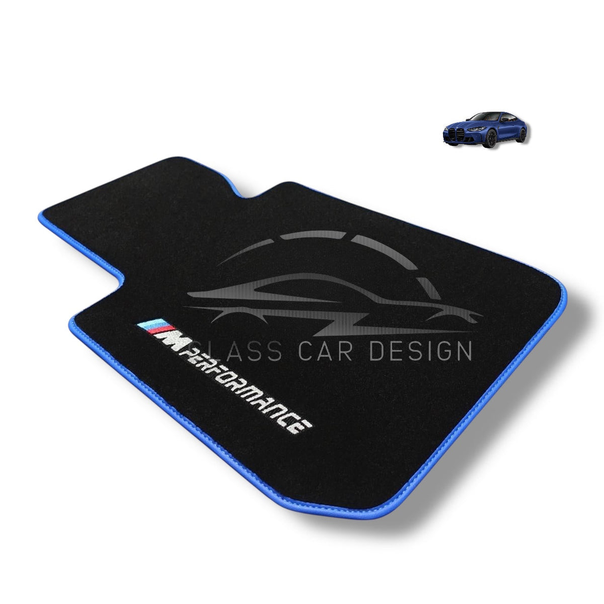 BMW X6M F96 SUV (2020-2024) Custom Fit Floor Mats M Performance Blue Edging - Full Set Top View | Class Car Design