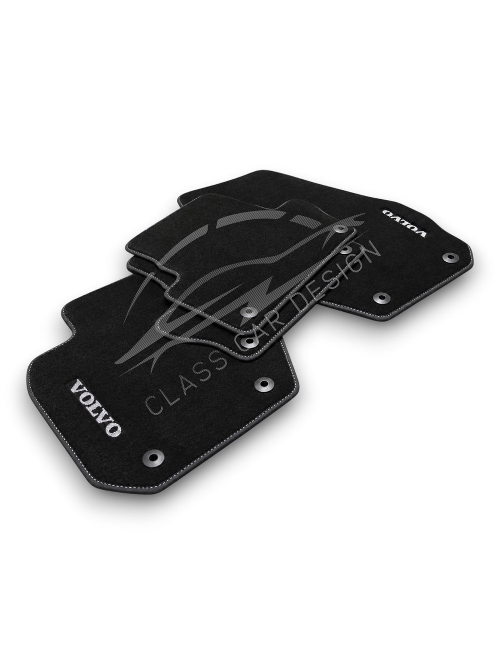 Volvo S40 (2004+) Custom Fit Floor Mats Emblem White Stitching - Full Set Top View | Class Car Design