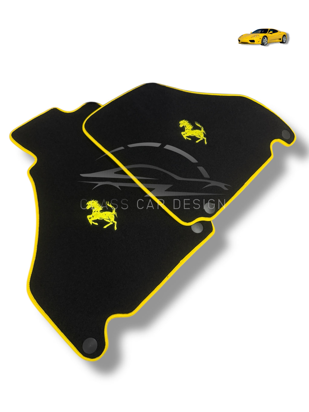 Ferrari 488 (2016-2022) Custom Fit Floor Mats Yellow Edging - Full Set Top View | Class Car Design