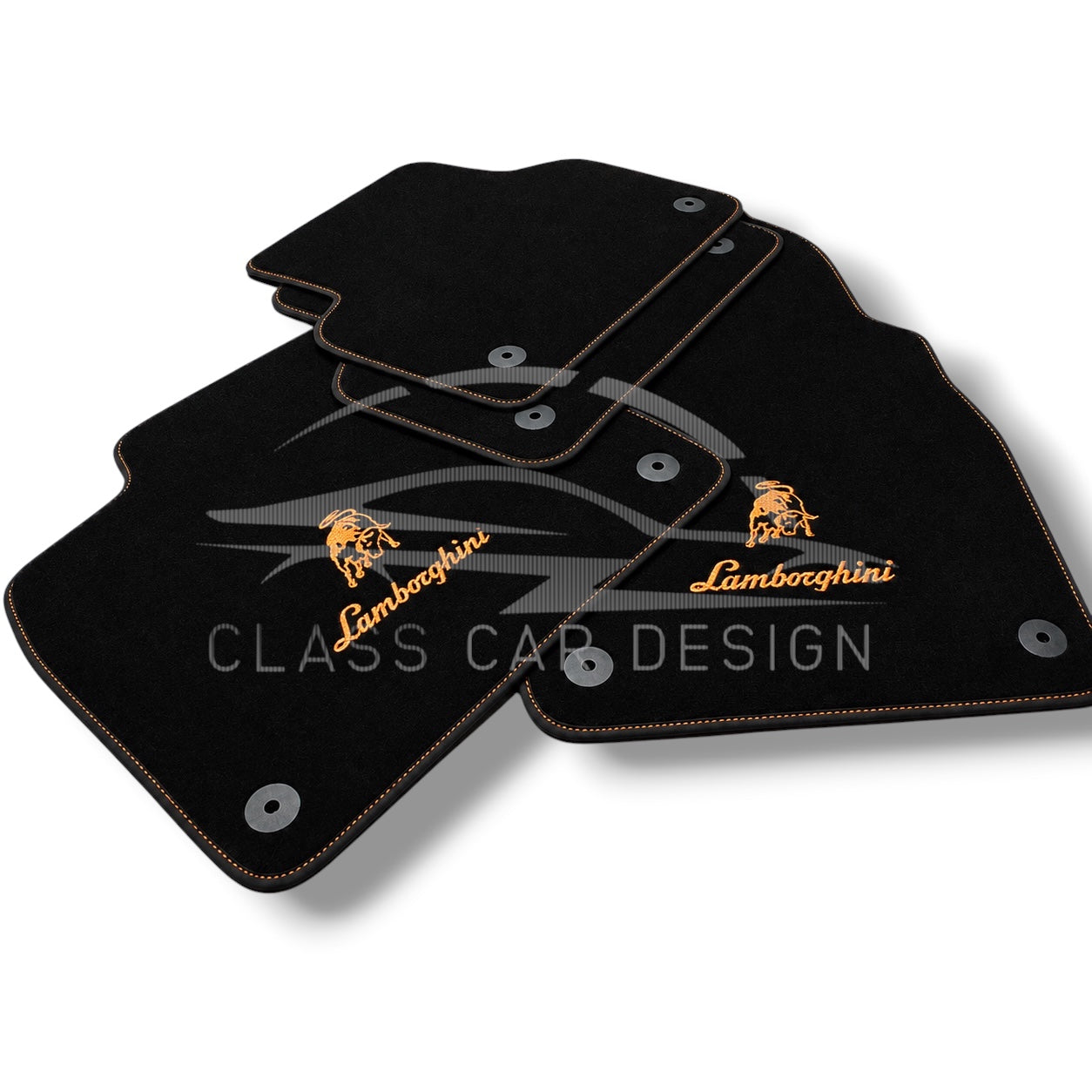 Lamborghini Huracan Tecnica Custom Fit Floor Mats Gold Emblem - Full Set Top View | Class Car Design