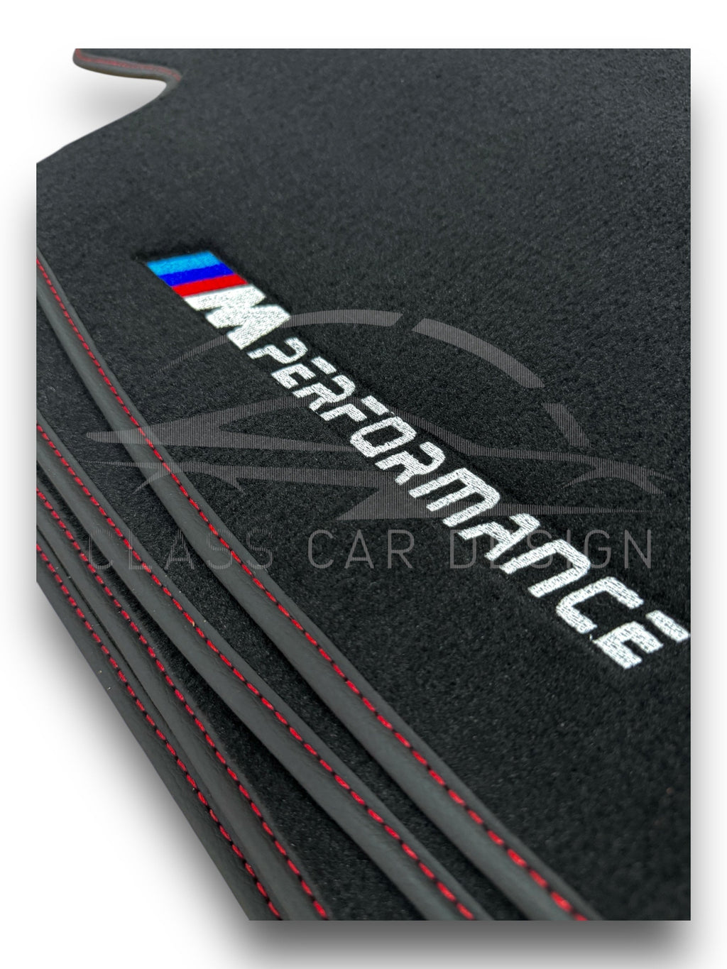 BMW 3 Series E30 (1982-1994) Custom Fit Floor Mats M Performance Red Stitching - Full Set Top View | Class Car Design