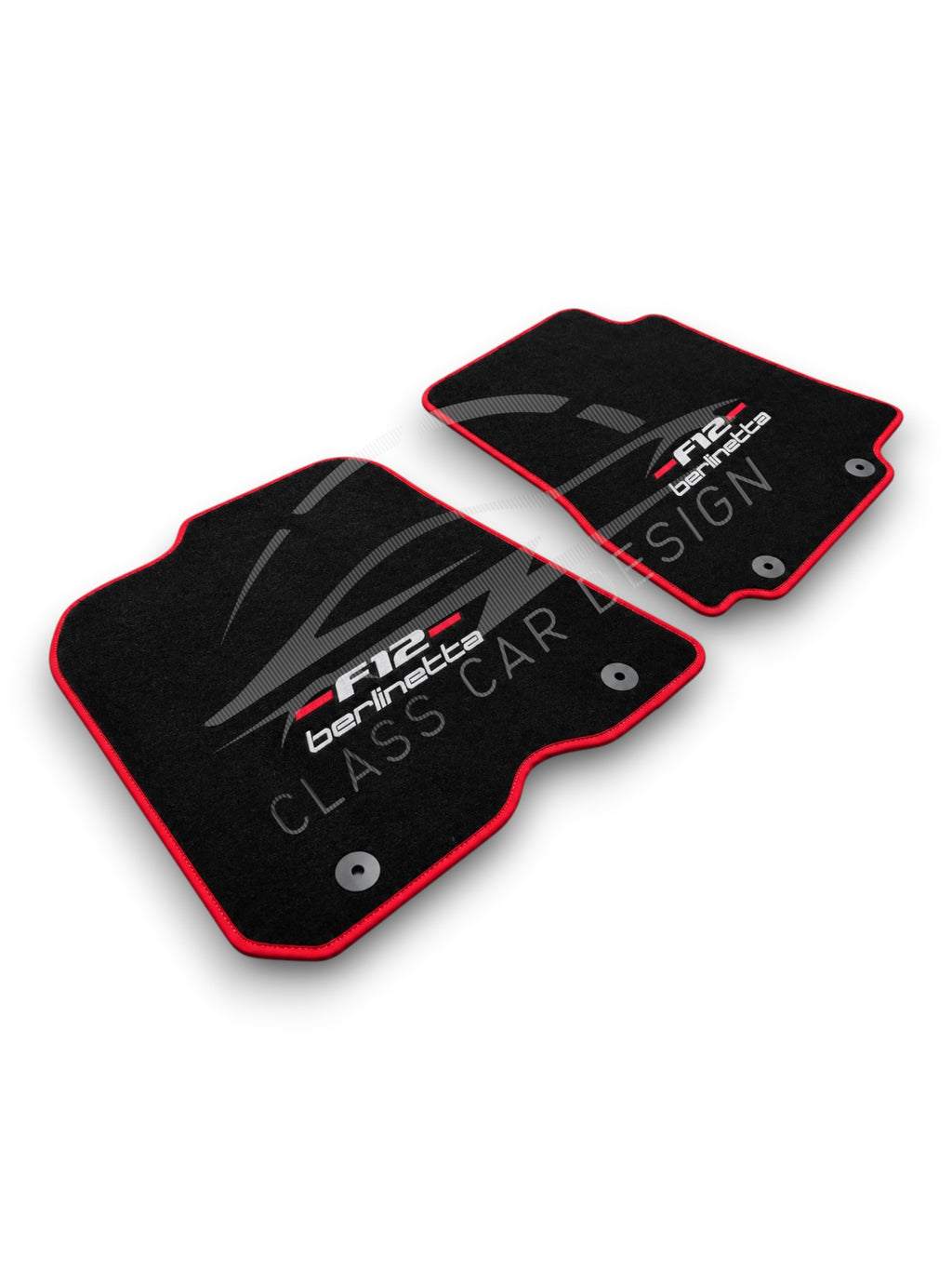 Ferrari F12 Berlinetta (2012-2022) Custom Fit Floor Mats Emblem Red Edging - Full Set Top View | Class Car Design