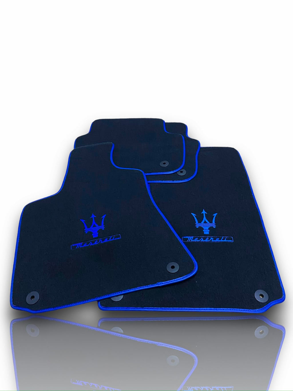 Maserati GranTurismo (2007-2019) Custom Fit Floor Mats Trofeo Blue - Full Set Top View | Class Car Design