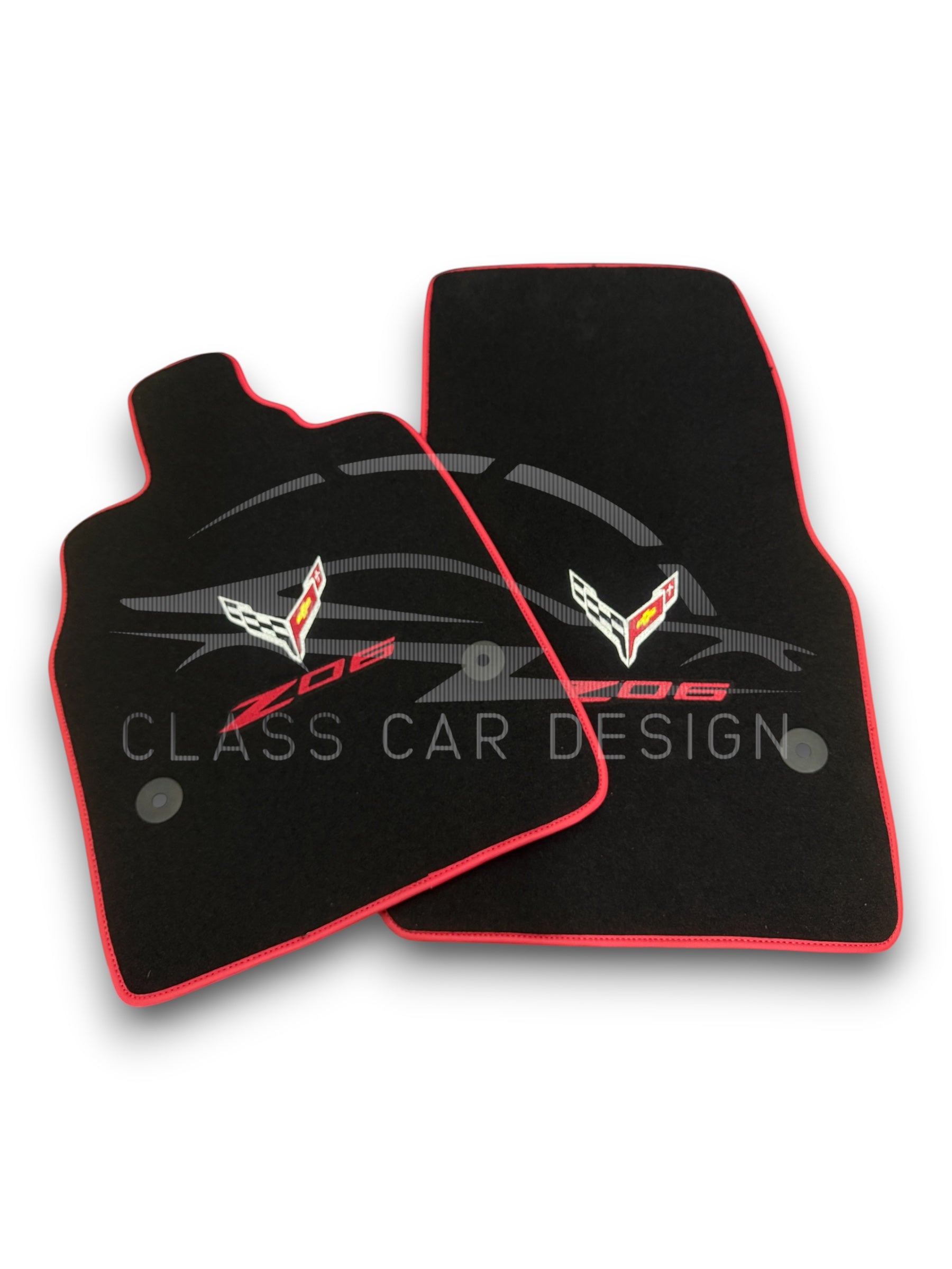 Chevrolet Corvette C5 (1997-2004) Custom Fit Floor Mats Z06 Red Edging - Full Set Top View | Class Car Design