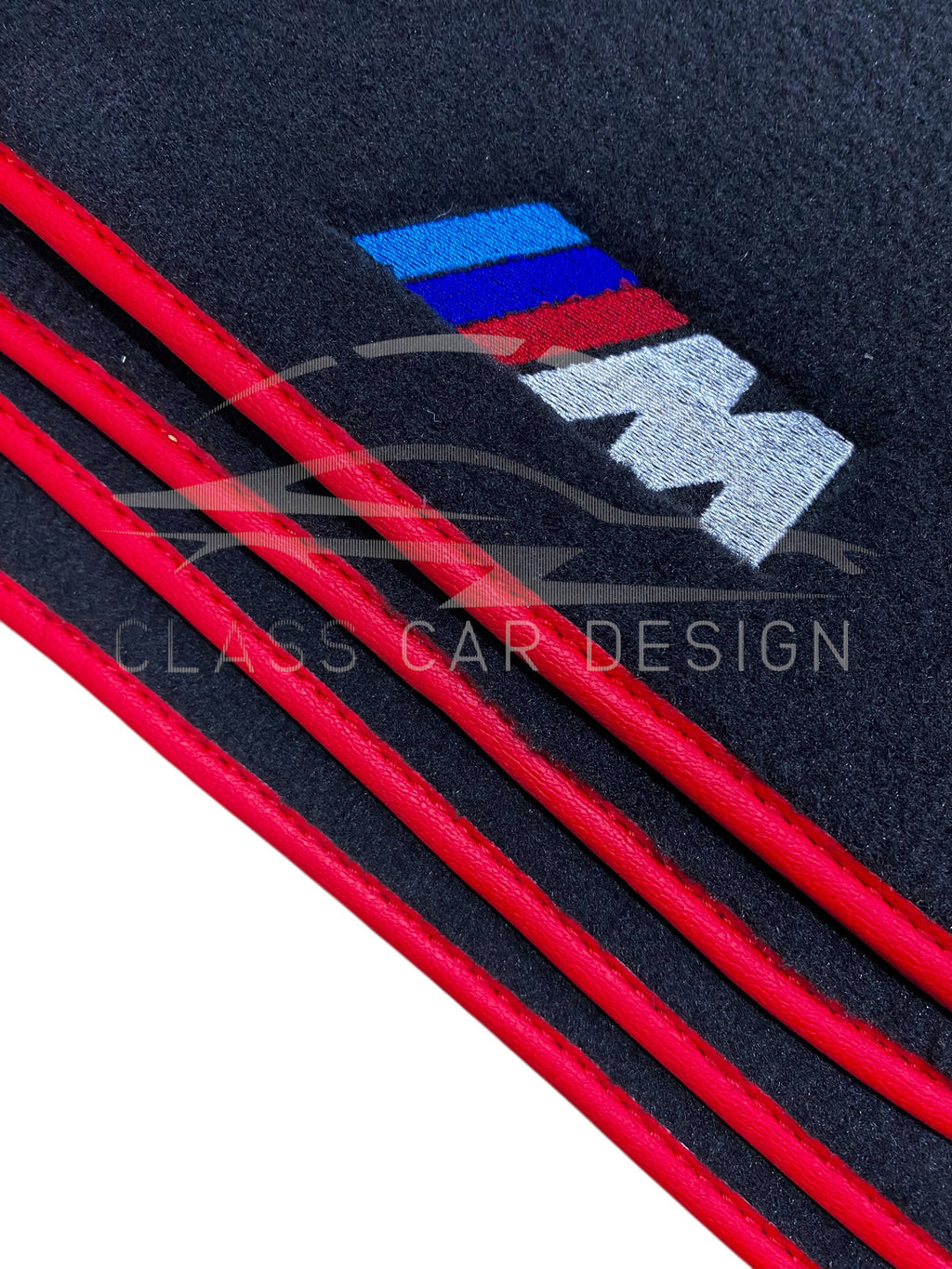 BMW 5 Series E60 (2003-2010) Custom Fit Floor Mats M Sport Red Edging - Full Set Top View | Class Car Design