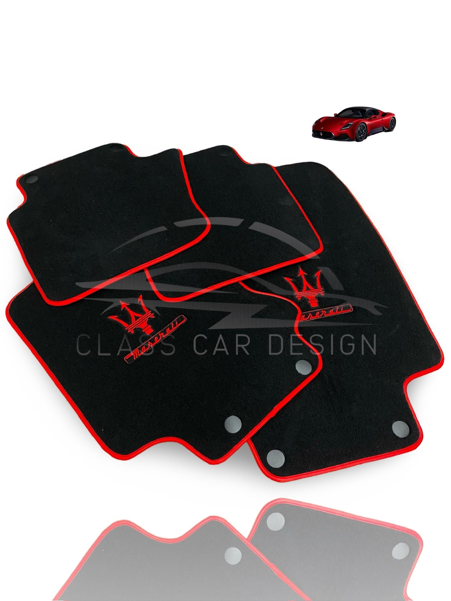 Maserati GranTurismo S (2008-2012) Custom Fit Floor Mats Trofeo Red - Full Set Top View | Class Car Design