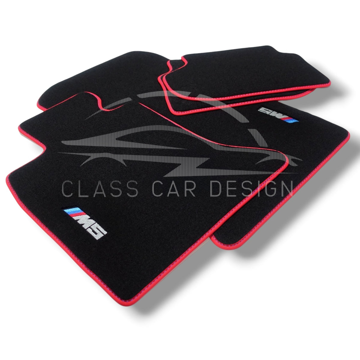 BMW M5 E34 (1989-1995) Custom Fit Floor Mats M Red Edging - Full Set Top View | Class Car Design