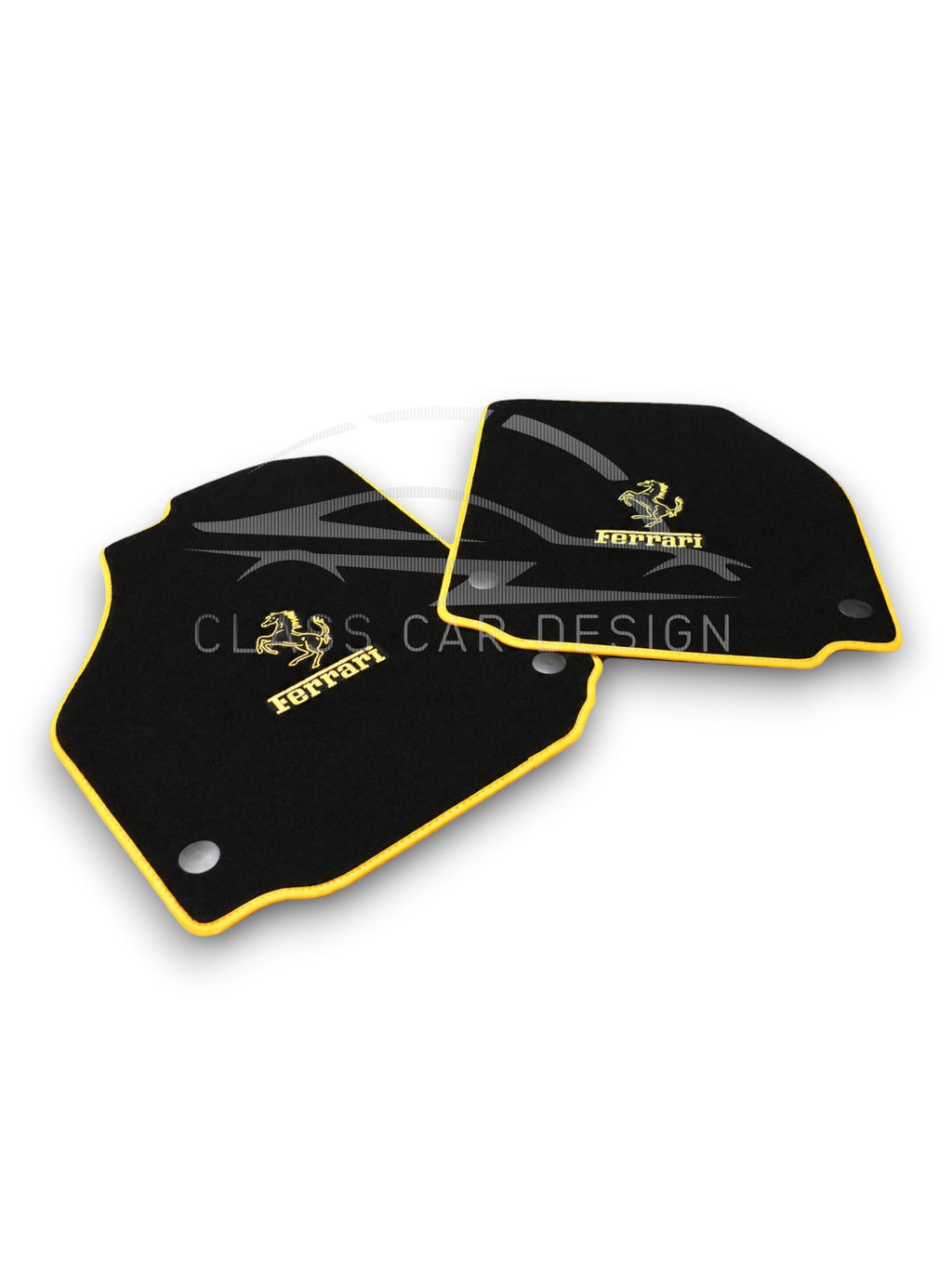 Ferrari 488 (2016-2022) Custom Fit Floor Mats Prancing Horse Yellow Edging - Full Set Top View | Class Car Design