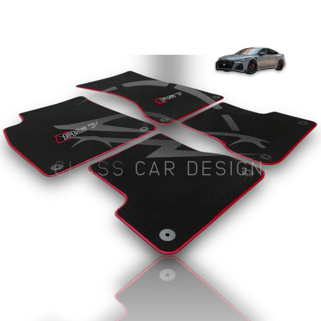 Audi RS 7 C8 5-Door Sportback (2019-2024) Custom Fit Floor Mats Red Edging - Full Set Top View | Class Car Design