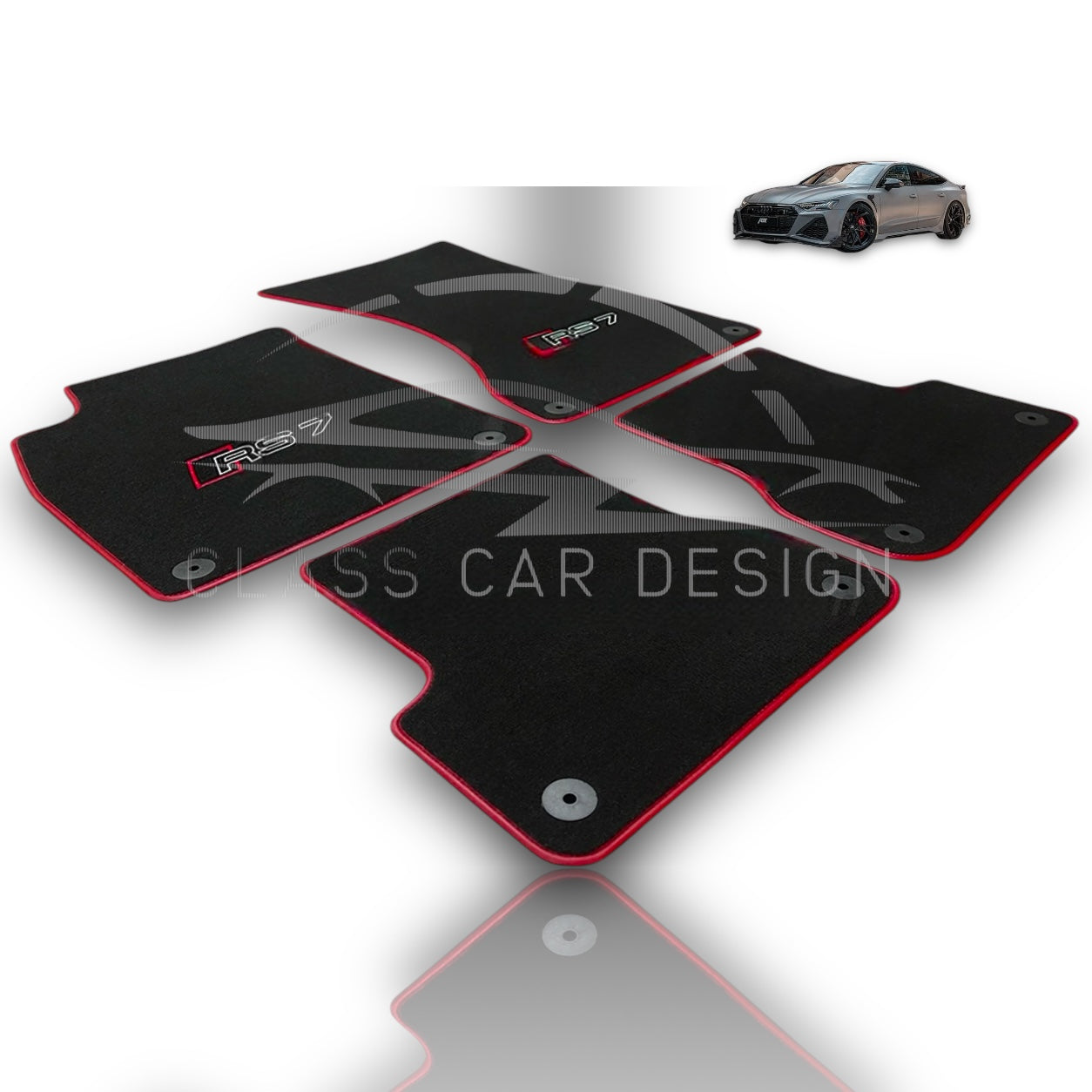 Audi RS 7 C8 5-Door Sportback (2019-2024) Custom Fit Floor Mats Red Edging - Full Set Top View | Class Car Design