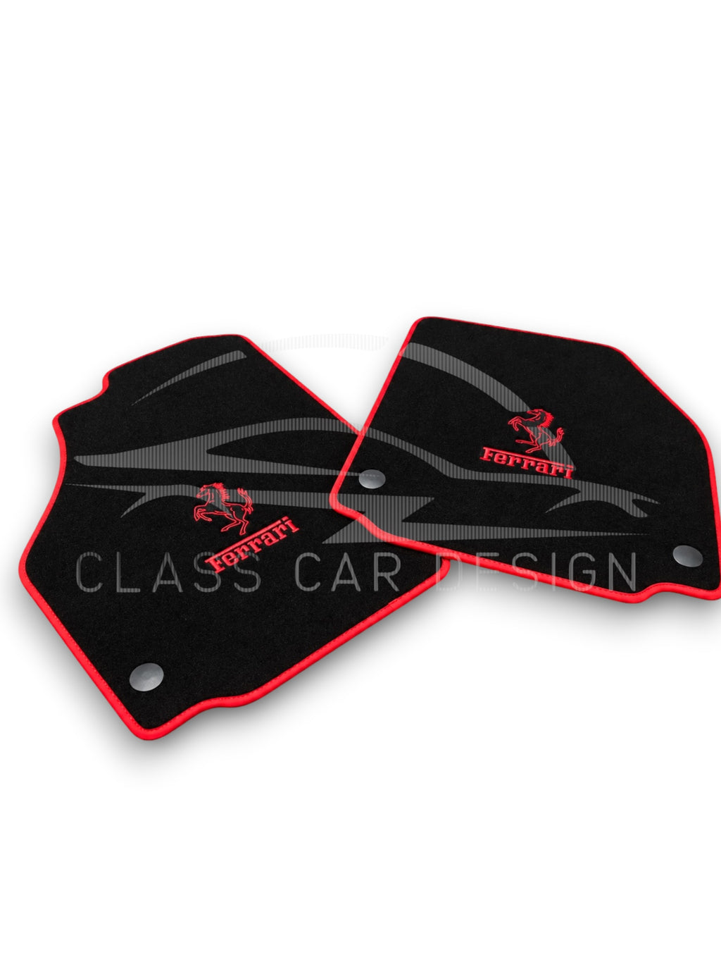 Ferrari 360 (1999-2005) Custom Fit Floor Mats Prancing Horse Red Edging - Full Set Top View | Class Car Design