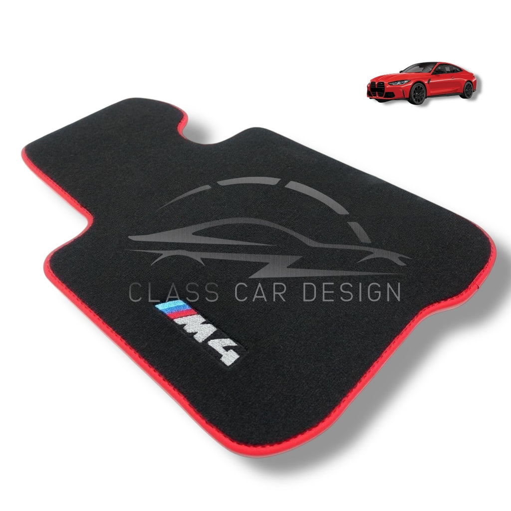 BMW M4 G82 (2021-2025) Custom Fit Floor Mats M Blue Edging - Front Floor Mats | Class Car Design