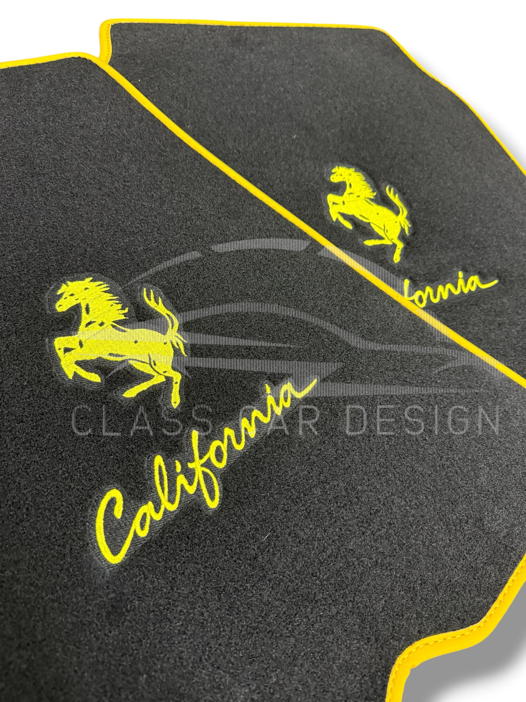 Ferrari California (2008-2014) Custom Fit Floor Mats Emblem Yellow Edging - Front Floor Mats | Class Car Design