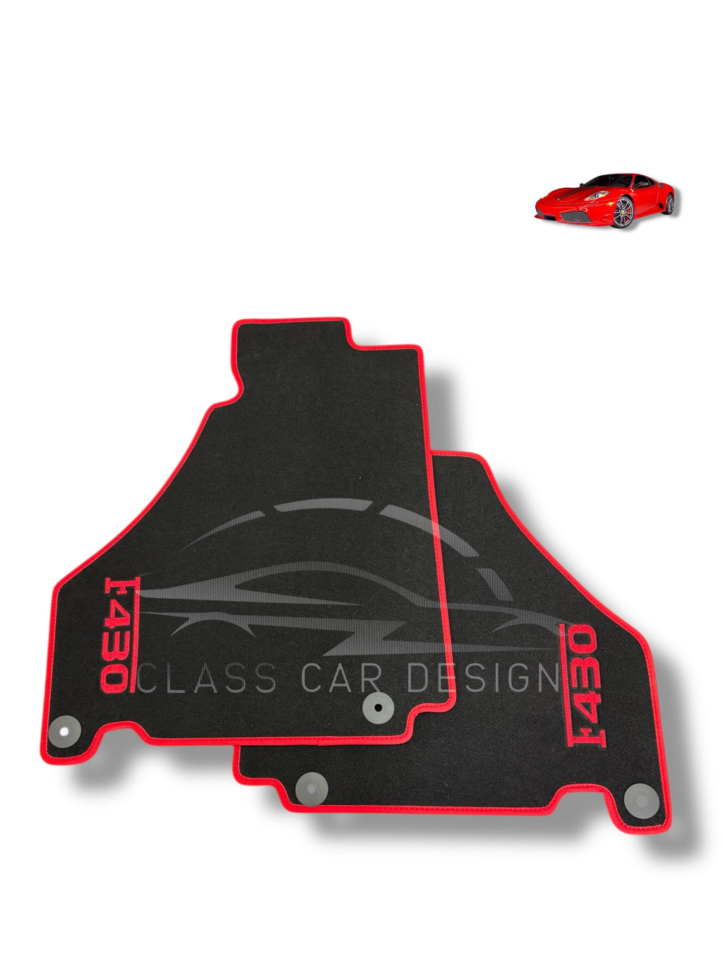 Ferrari F430 (2004-2009) Custom Fit Floor Mats Emblem Red Edging - Front Floor Mats | Class Car Design