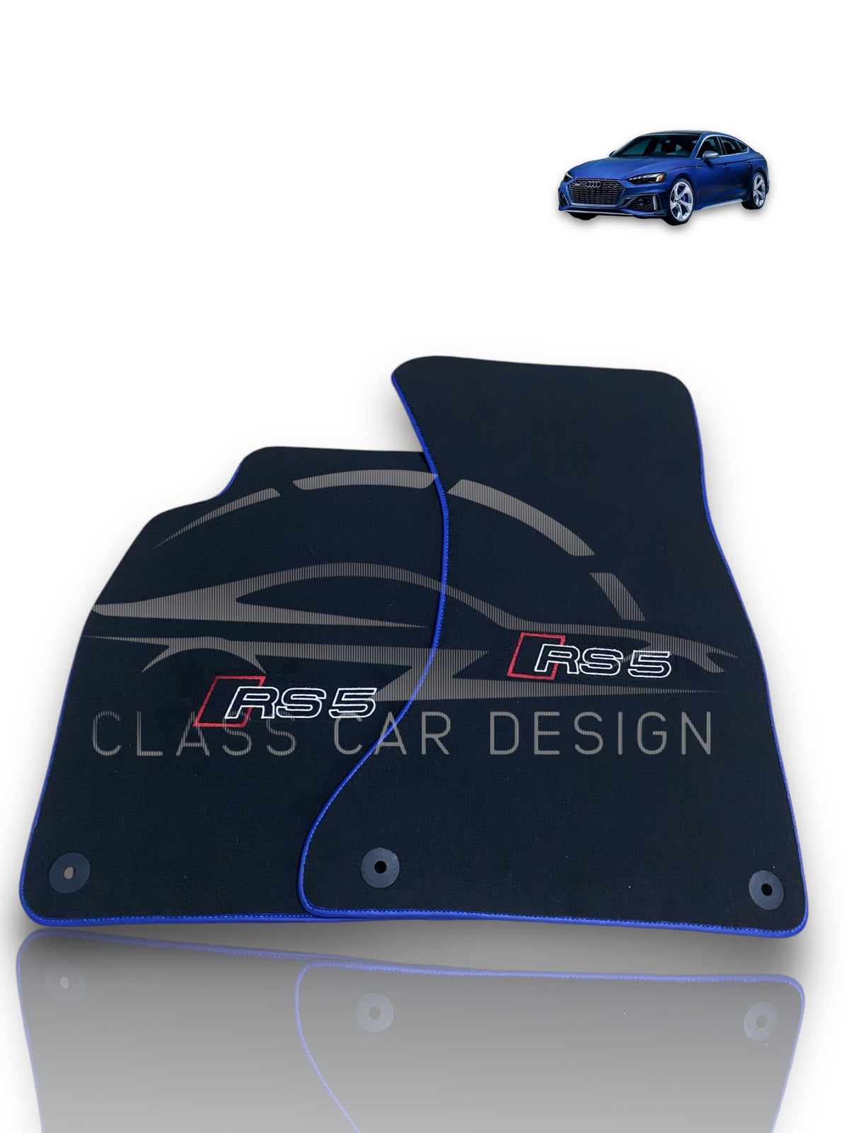 Audi RS 5 B8 2-Door Coupe (2010-2015) Custom Fit Floor Mats Blue Edging - Front Floor Mats | Class Car Design