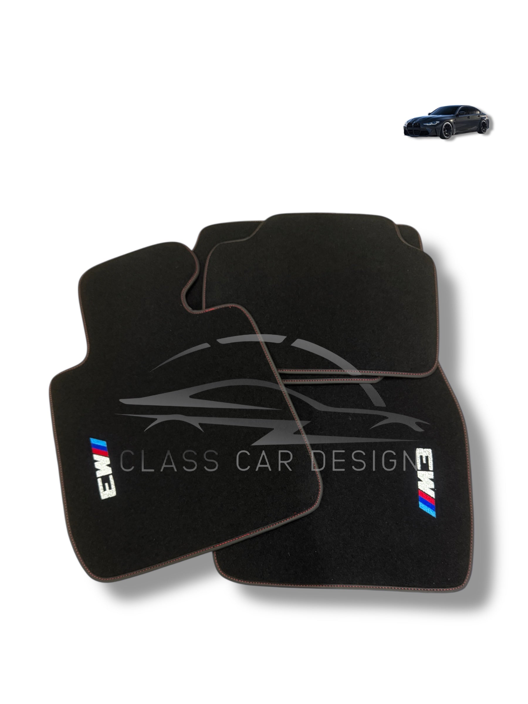 BMW M3 E46 (2000-2006) Custom Fit Floor Mats M Red Stitching - Front Floor Mats | Class Car Design