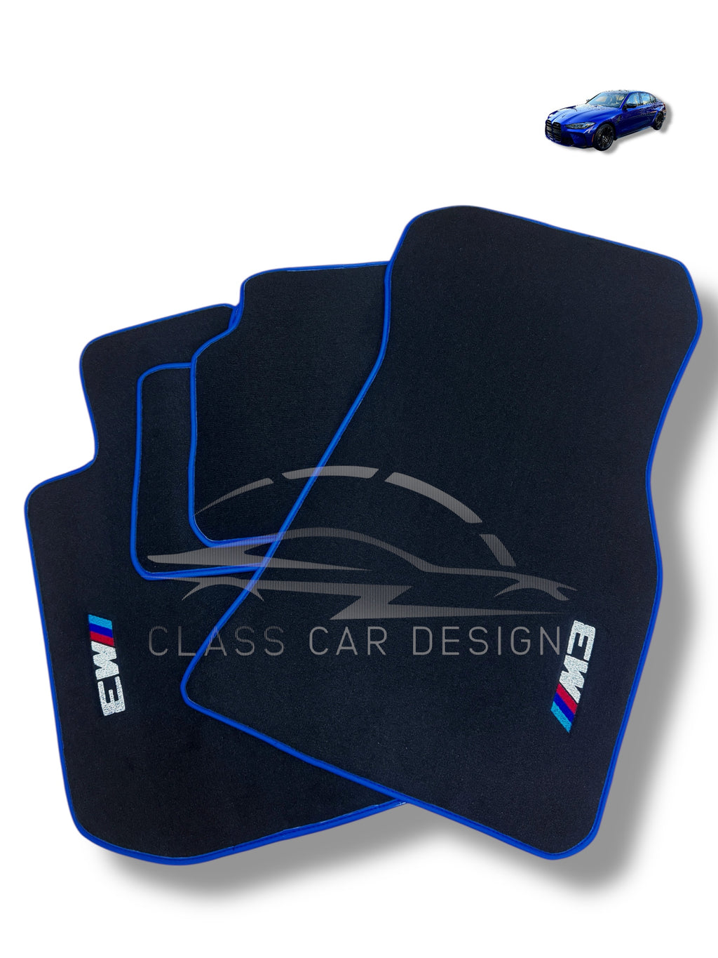 BMW M3 E93 Conv. (2007-2013) Custom Fit Floor Mats M Blue Edging - Front Floor Mats | Class Car Design