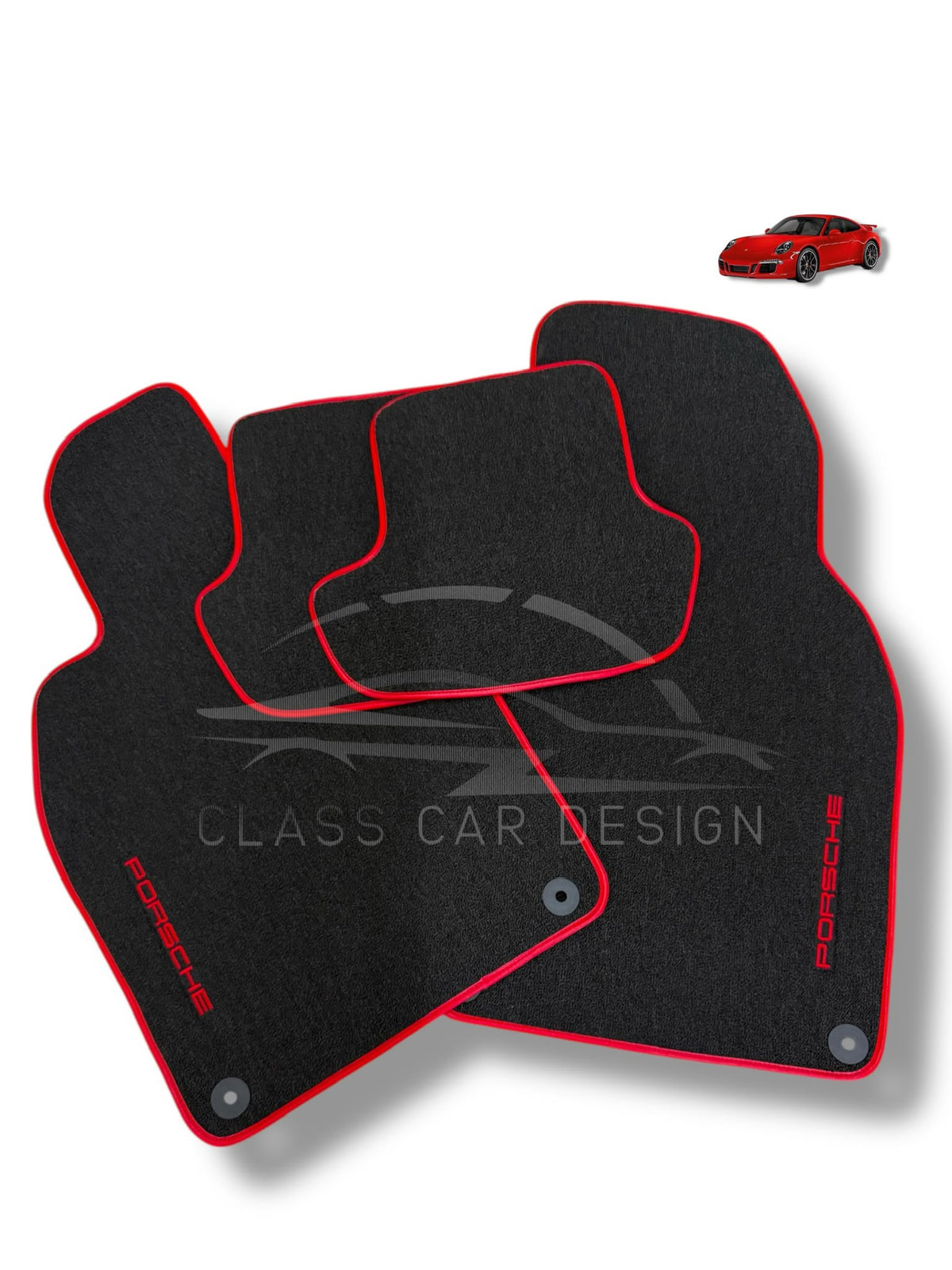 Porsche Cayman 981 (2012-2016) Custom Fit Floor Mats Red Edging - Front Floor Mats | Class Car Design