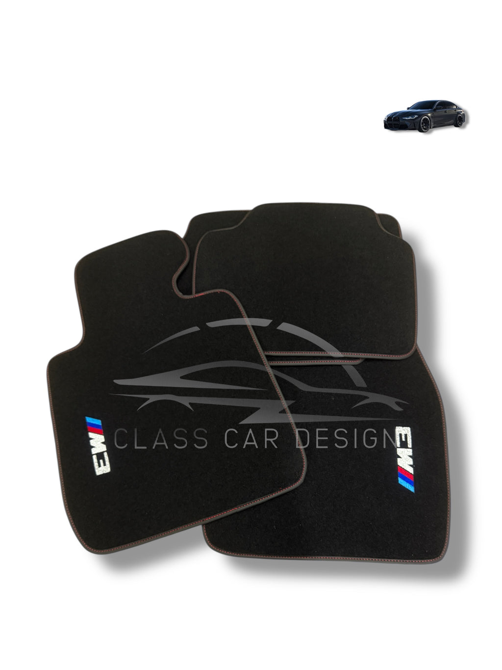 BMW M3 E36 (1992-1999) Custom Fit Floor Mats M Red Stitching - Front Floor Mats | Class Car Design