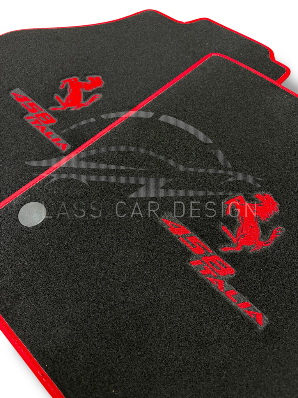 Ferrari 458 (2009-2015) Custom Fit Floor Mats Emblem Red Edging - Front Floor Mats | Class Car Design