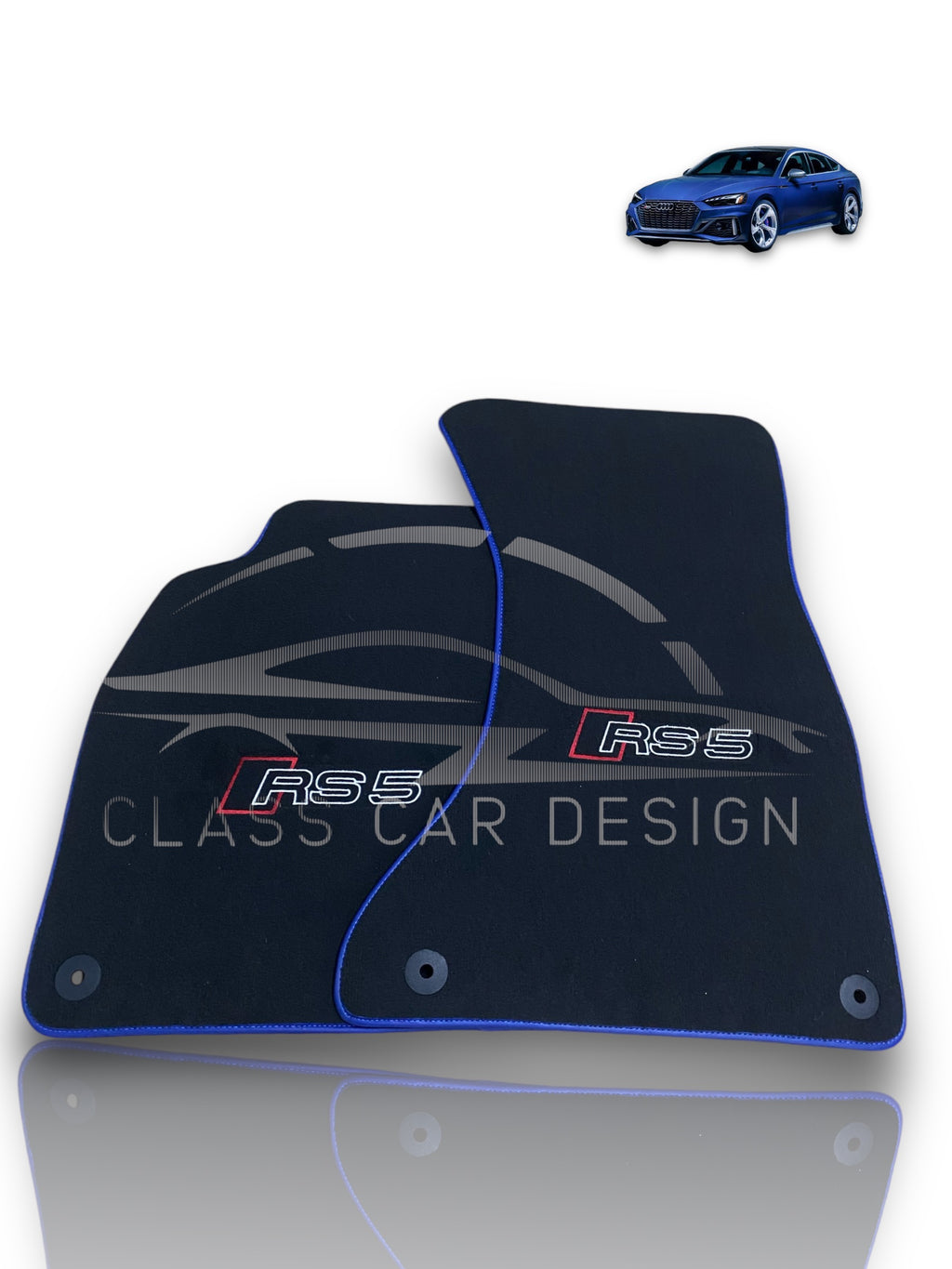 Audi RS 5 B9 2-Door Coupe (2017-2024) Custom Fit Floor Mats Blue Edging - Front Floor Mats | Class Car Design