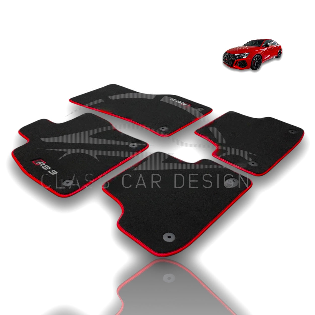 Audi RS 3 8V 4-Door Sedan (2013-2020) Custom Fit Floor Mats Red Edging - Front Floor Mats | Class Car Design