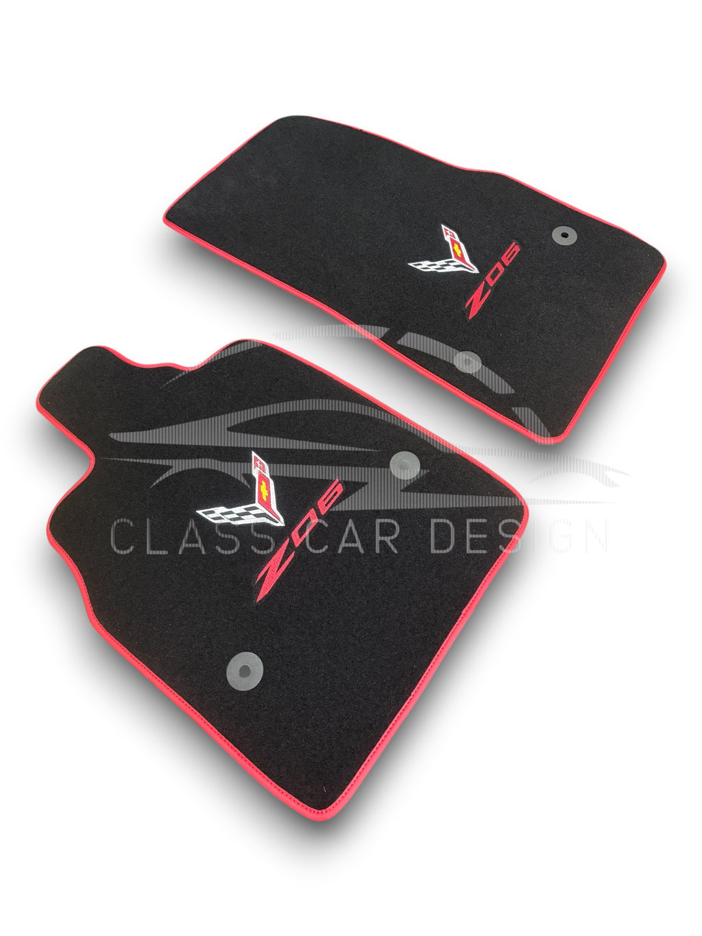 Chevrolet Corvette C6 (2005-2013) Custom Fit Floor Mats Z06 Red Edging - Front Floor Mats | Class Car Design