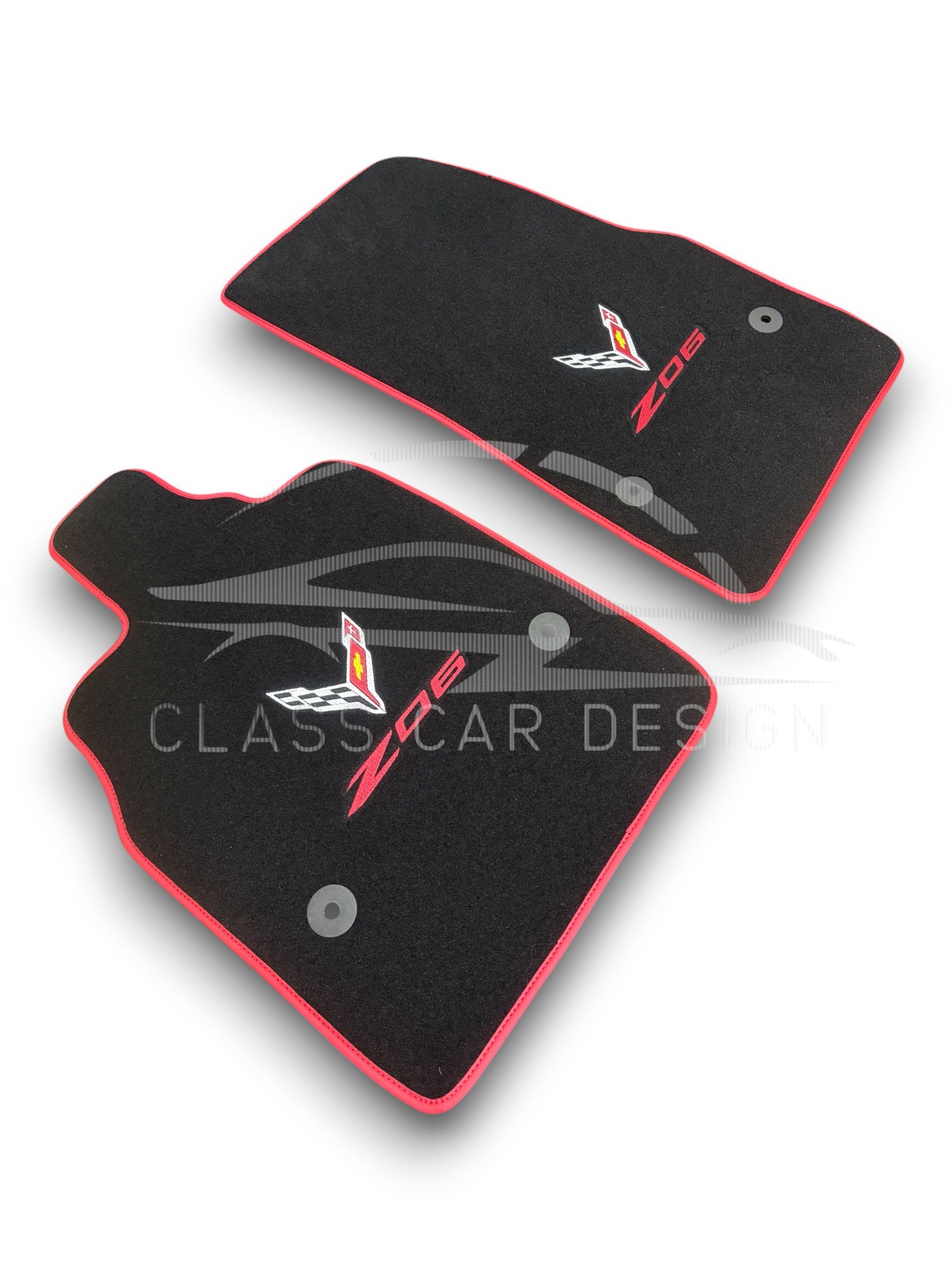 Chevrolet Corvette C6 (2005-2013) Custom Fit Floor Mats Z06 Red Edging - Front Floor Mats | Class Car Design