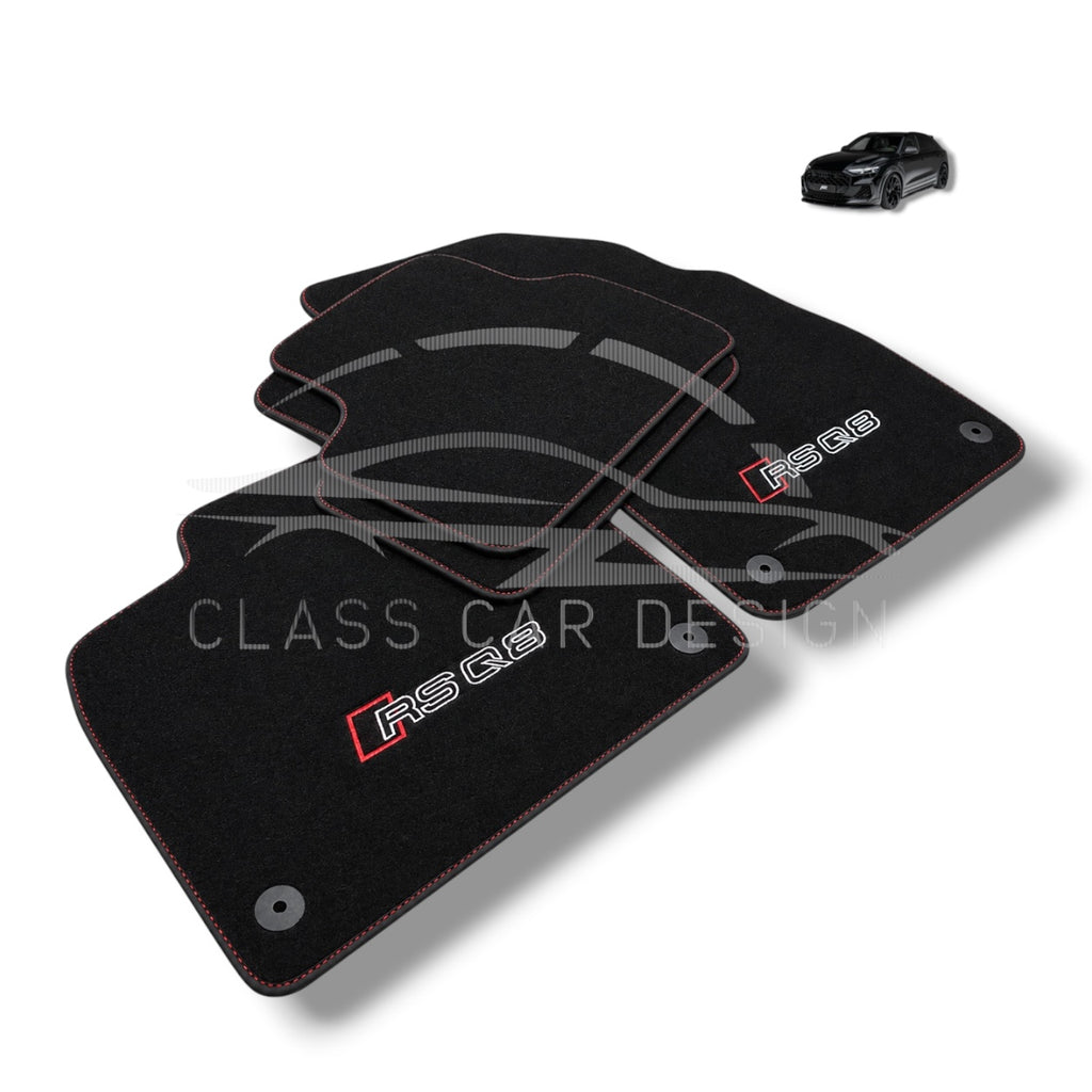 Audi RS Q8 (2019-2024) Custom Fit Floor Mats Emblem Red Stitching - Front Floor Mats | Class Car Design