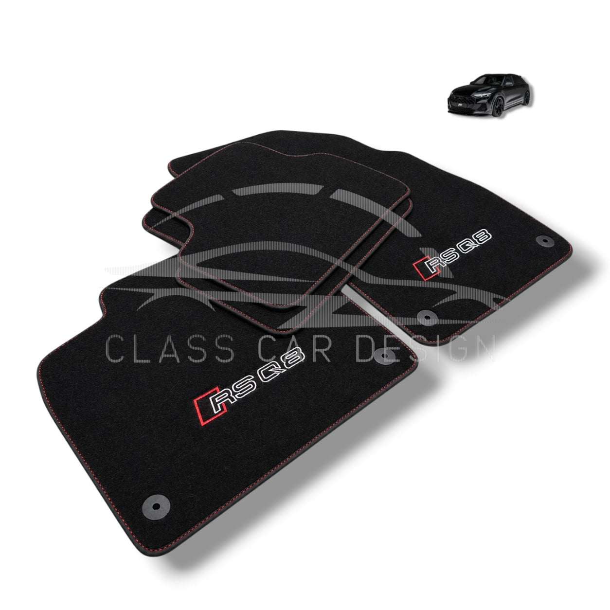 Audi RS Q8 (2019-2024) Custom Fit Floor Mats Emblem Red Stitching - Front Floor Mats | Class Car Design