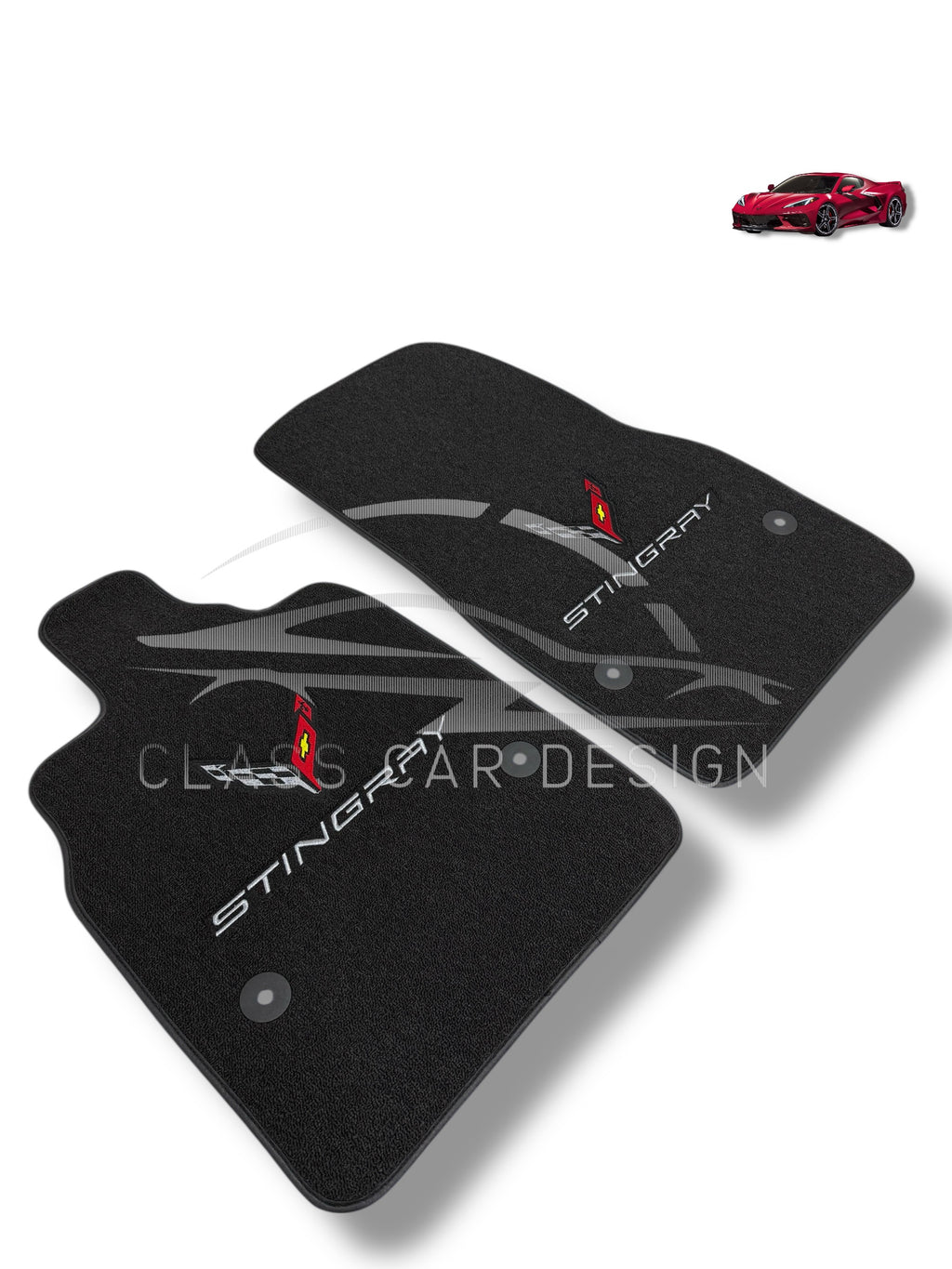 Chevrolet Corvette C8 (2020+) Custom Fit Floor Mats Stingray Emblem - Front Floor Mats | Class Car Design