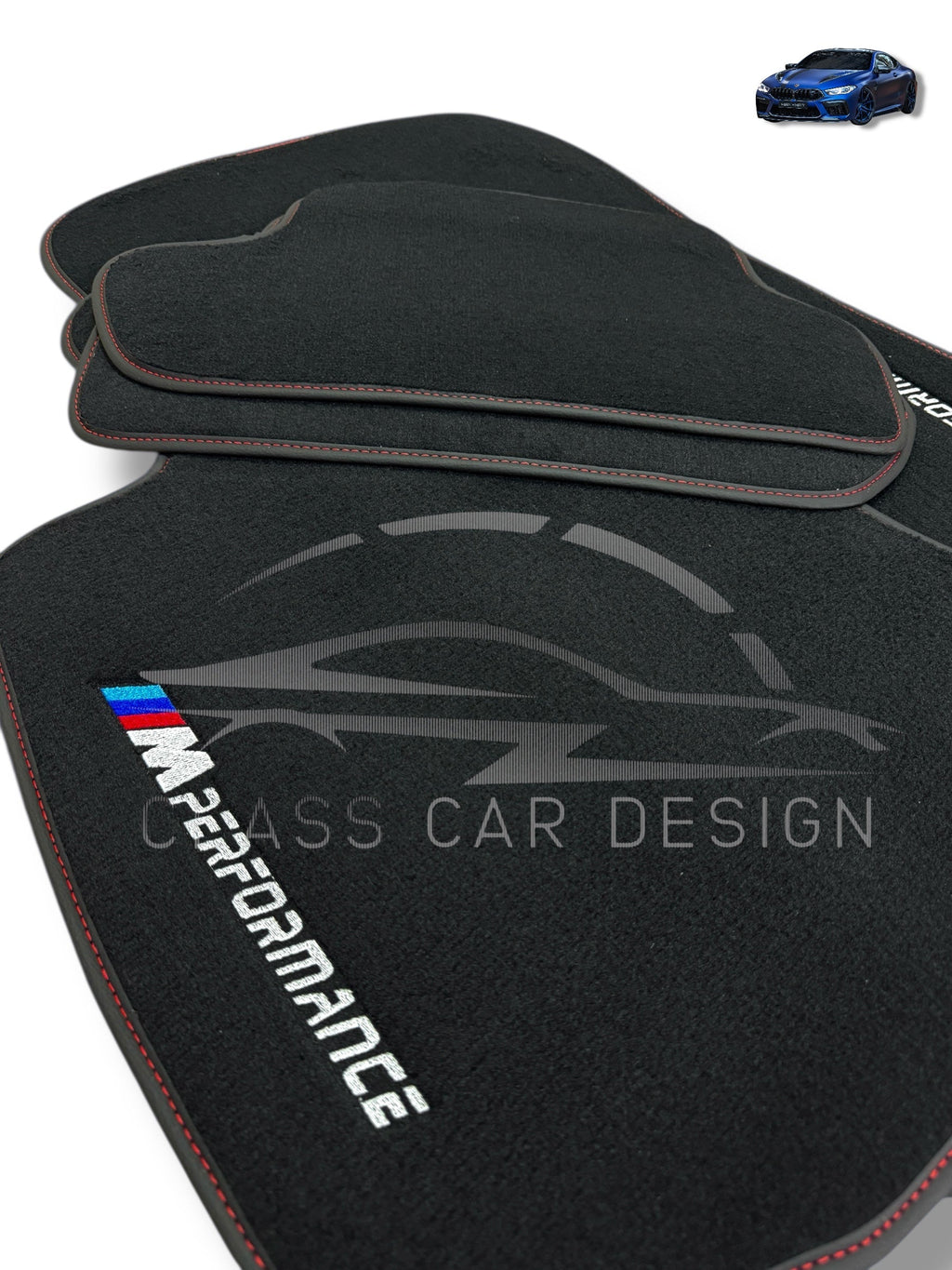 BMW 6 Series G32 GT (2017-2020) Custom Fit Floor Mats M Performance Blue Edging - Front Floor Mats | Class Car Design