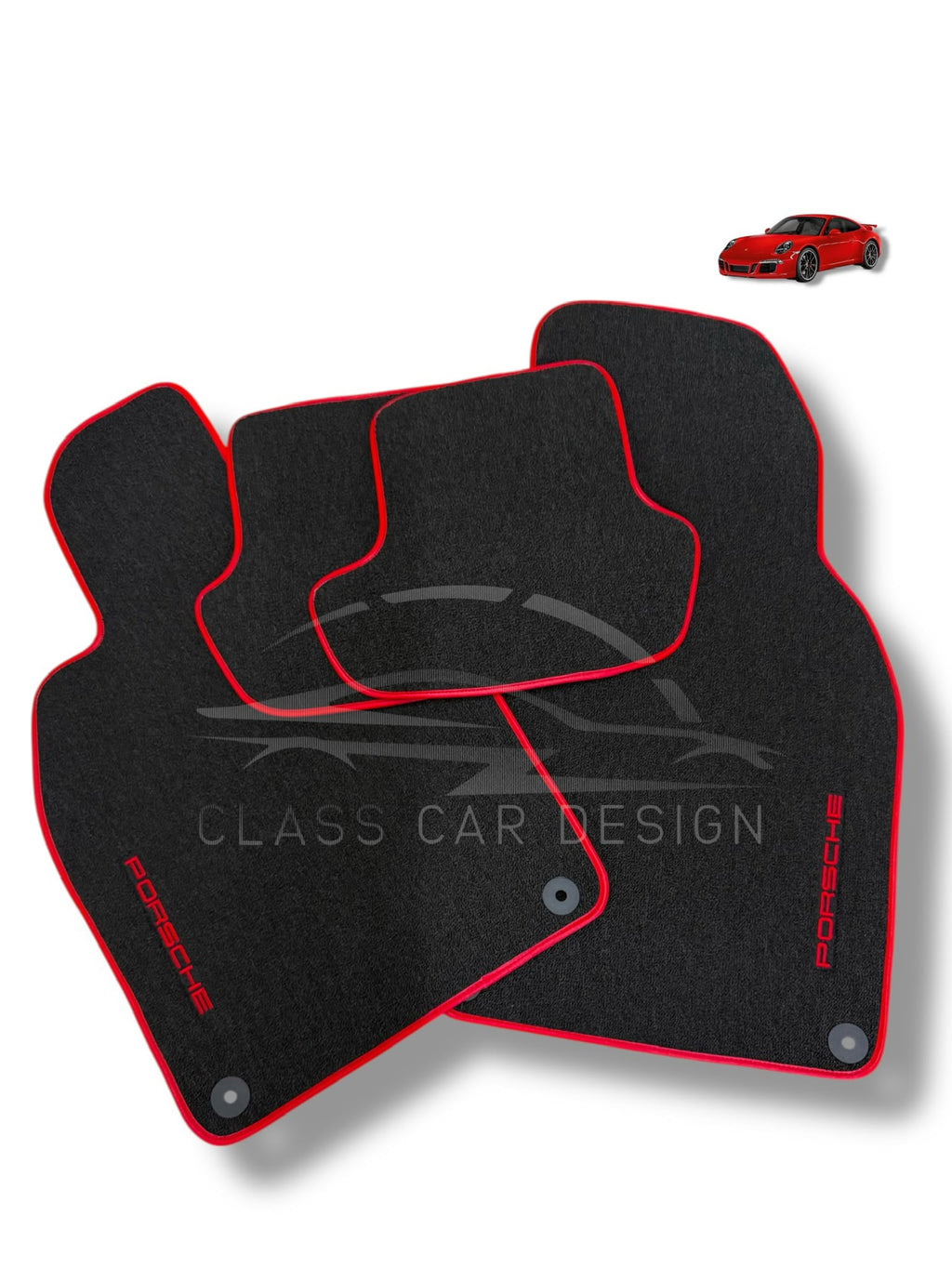 Porsche 911 991 (2012-2019) Custom Fit Floor Mats Red Edging - Front Floor Mats | Class Car Design