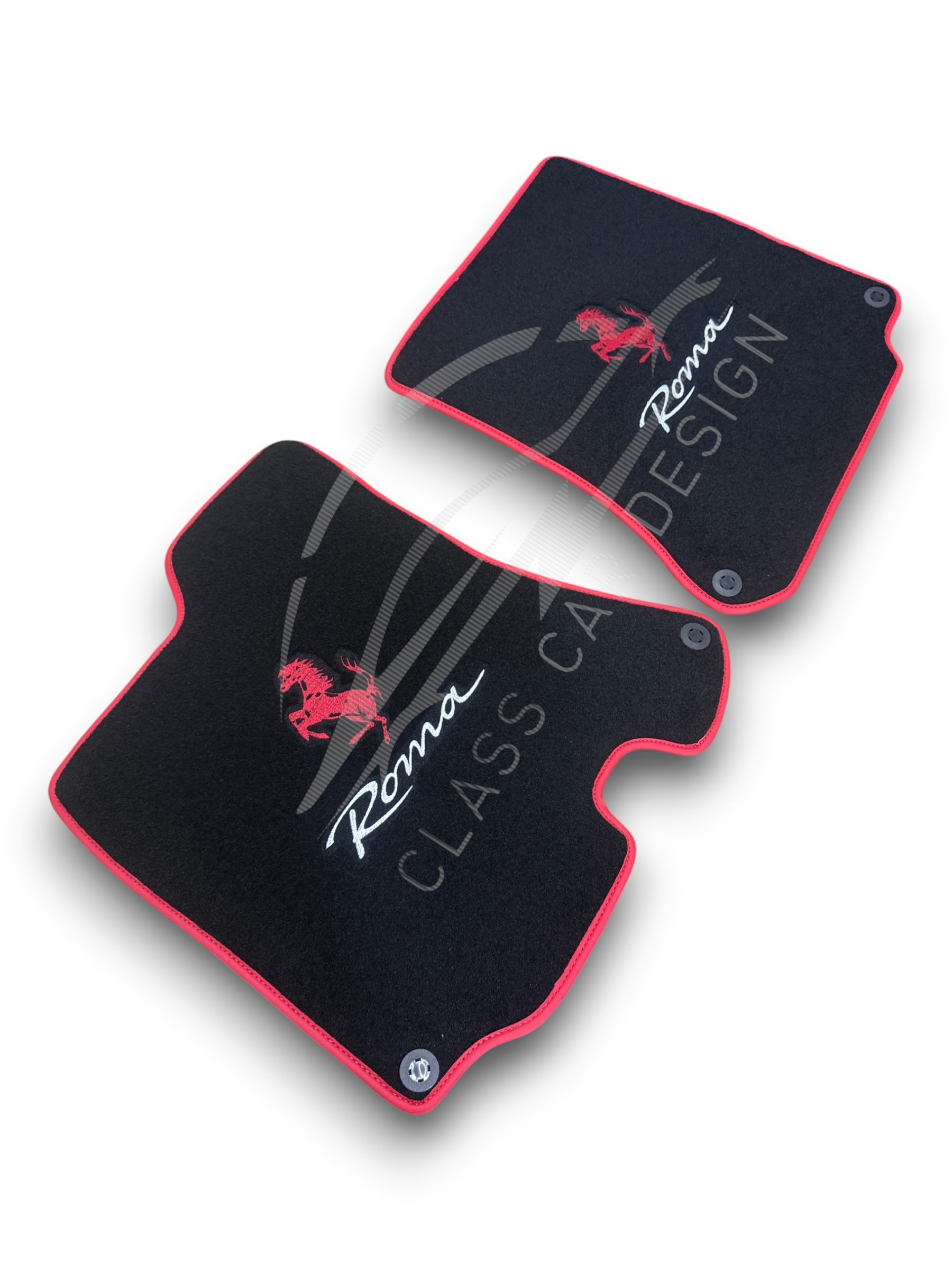 Ferrari Roma (2021-2024) Custom Fit Floor Mats Emblem Red Edging - Front Floor Mats | Class Car Design