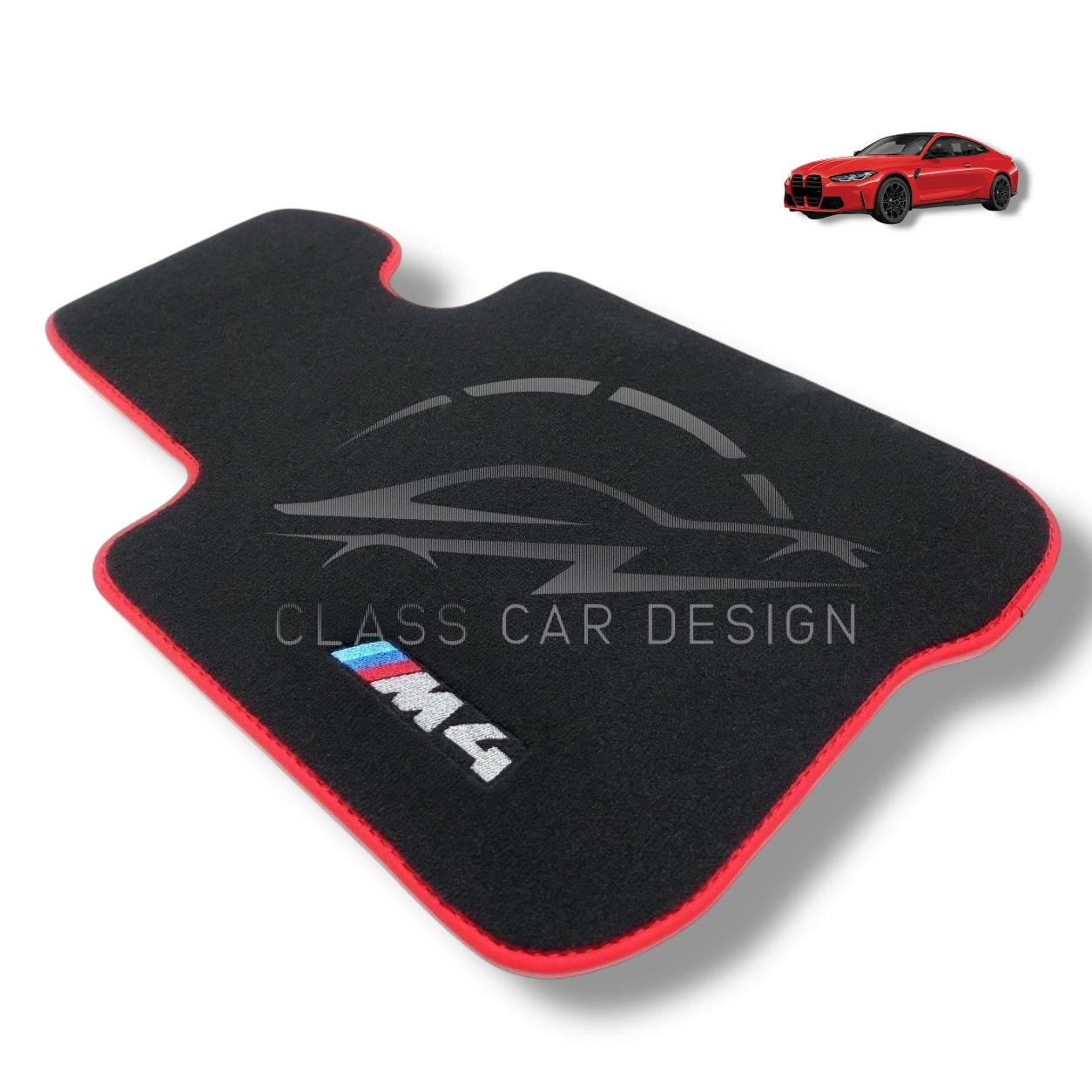 BMW M4 Series F82 (2014-2020) Custom Fit Floor Mats M Blue Edging - Front Floor Mats | Class Car Design