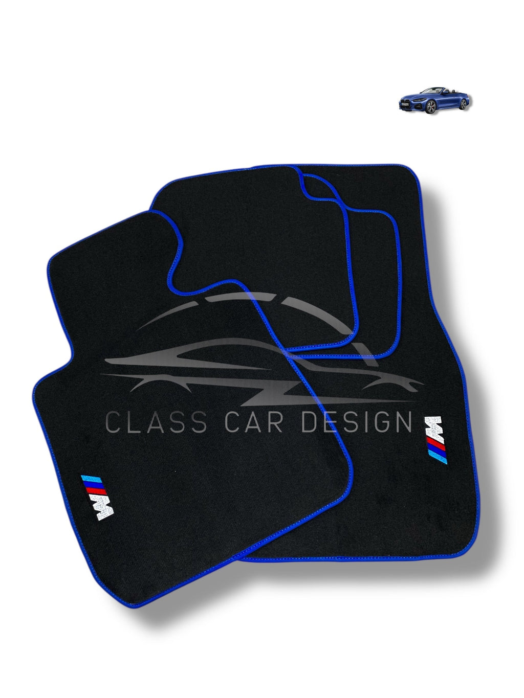 BMW M3 E93 Conv. (2007-2013) Custom Fit Floor Mats M Sport Blue Edging - Front Floor Mats | Class Car Design