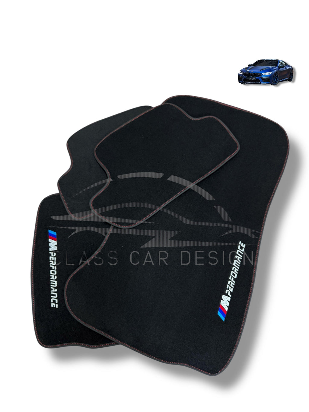 BMW M1 Coupe (2011) Custom Fit Floor Mats M Performance Blue Edging - Driver Mat Detail | Class Car Design