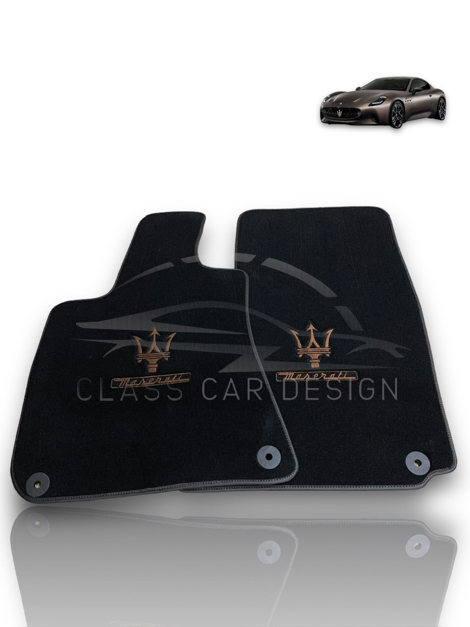 Maserati GranTurismo Sport (2012-2019) Custom Fit Floor Mats Trofeo Brown - Driver Mat Detail | Class Car Design